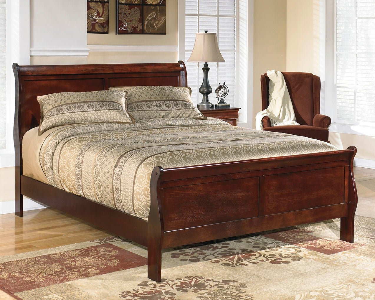 Lullora Furniture - Ashley Furniture - Alisdair Bedroom - King Sleigh Bed / Reddish Brown - B376B8