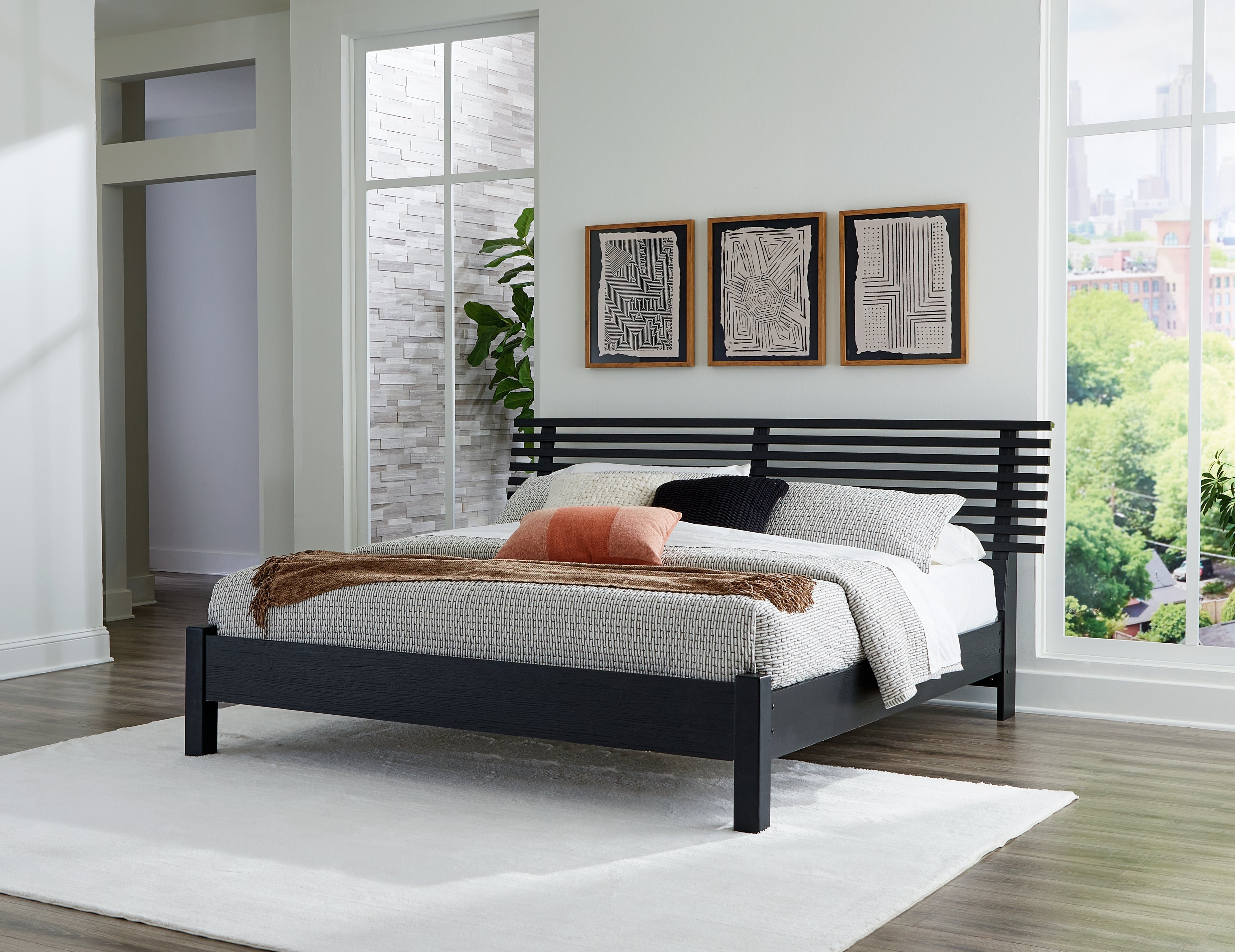 Lullora Furniture - Ashley Furniture - Danziar Bedroom - King Slat Panel Bed / Black - B1013B6