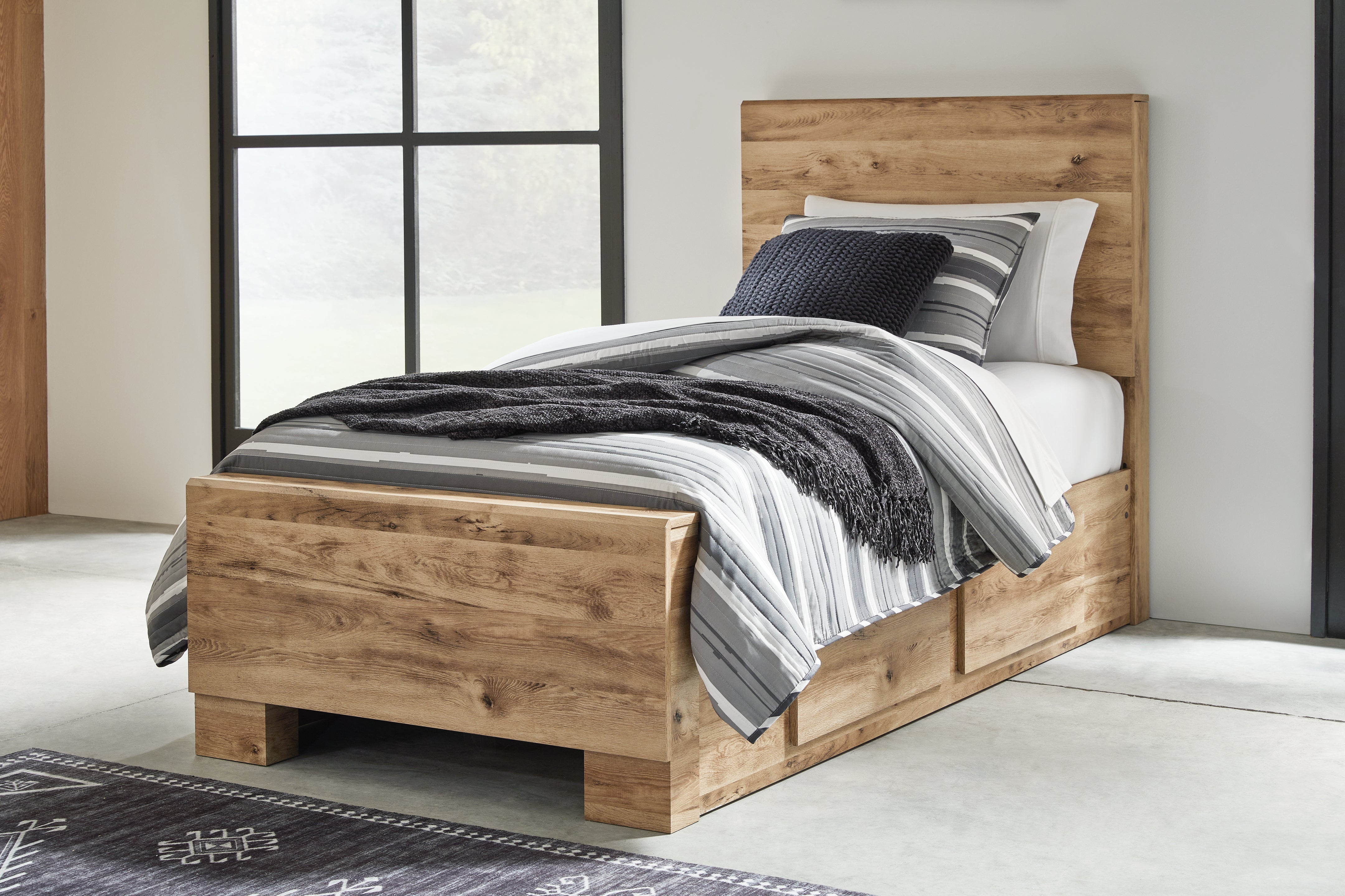 Lullora Furniture - Ashley Furniture - Hyanna Bedroom - Twin Panel Bed with 1 Side Storage / Tan Brown - B1050B24