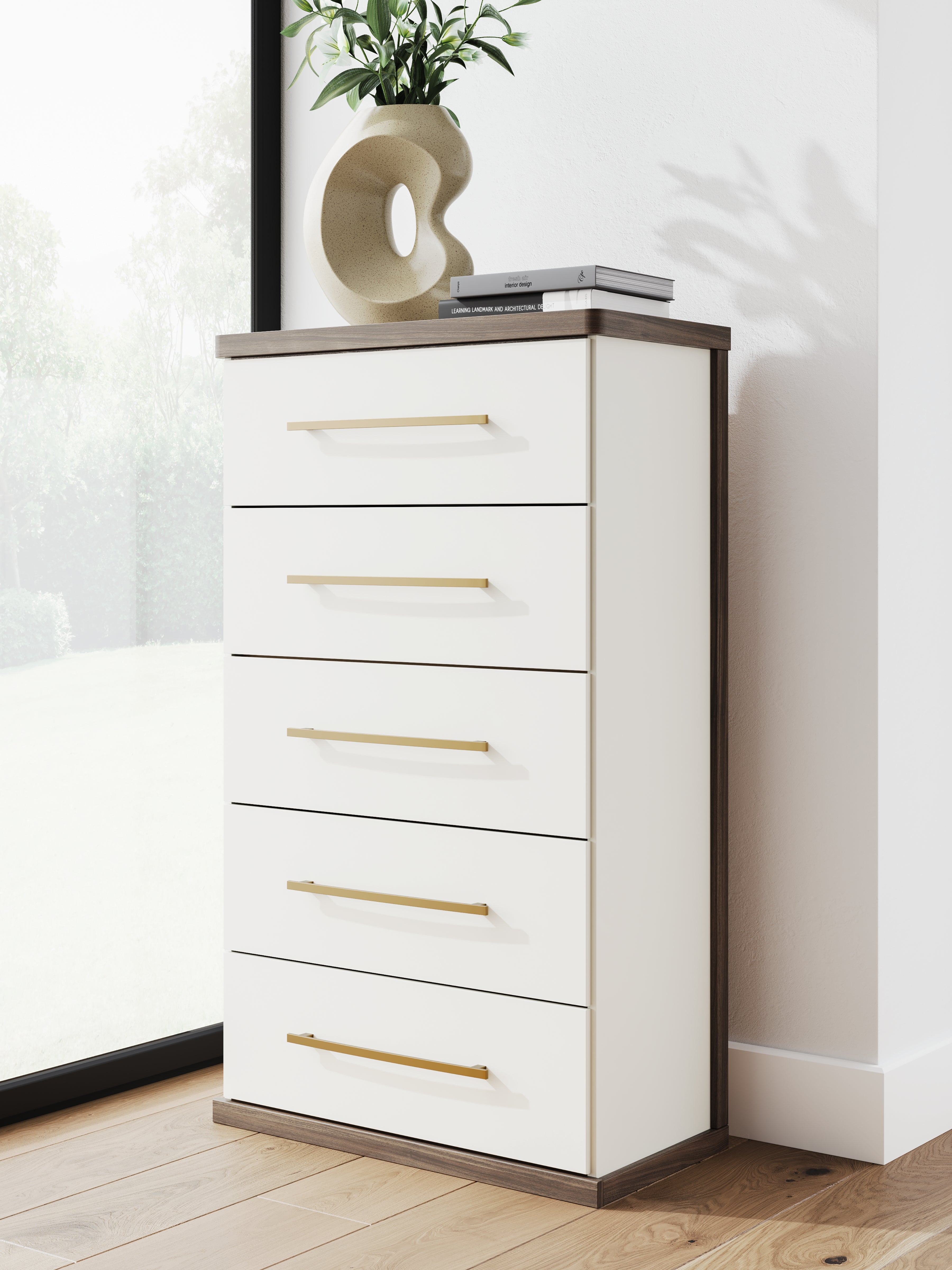 Lullora Furniture - Ashley Furniture - Kendanport Bedroom - Five Drawer Chest / Brown/White - PCB1108-46