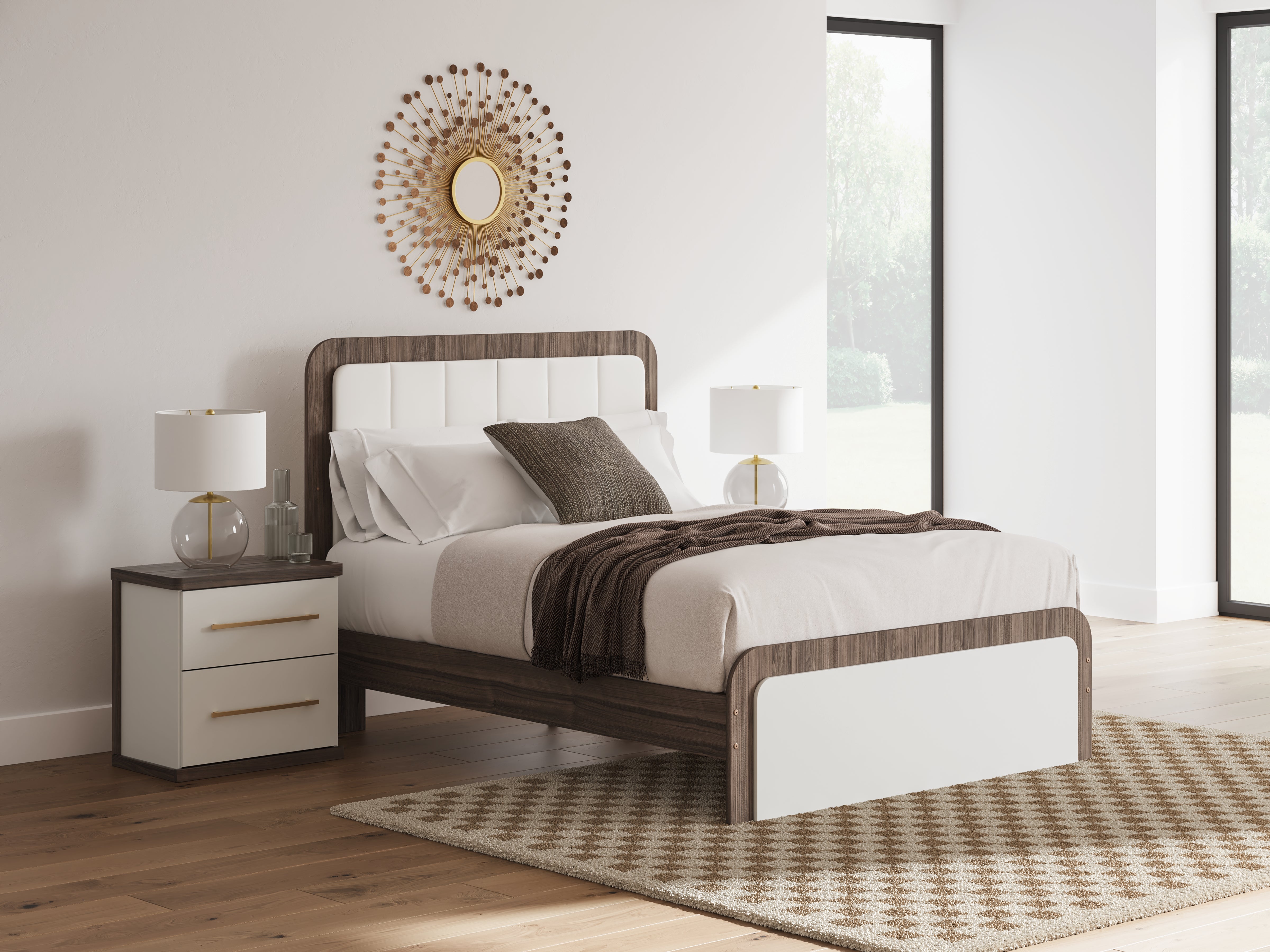 Lullora Furniture - Ashley Furniture - Kendanport Bedroom - Queen Upholstered Bed / White/Brown - PCB1108B7