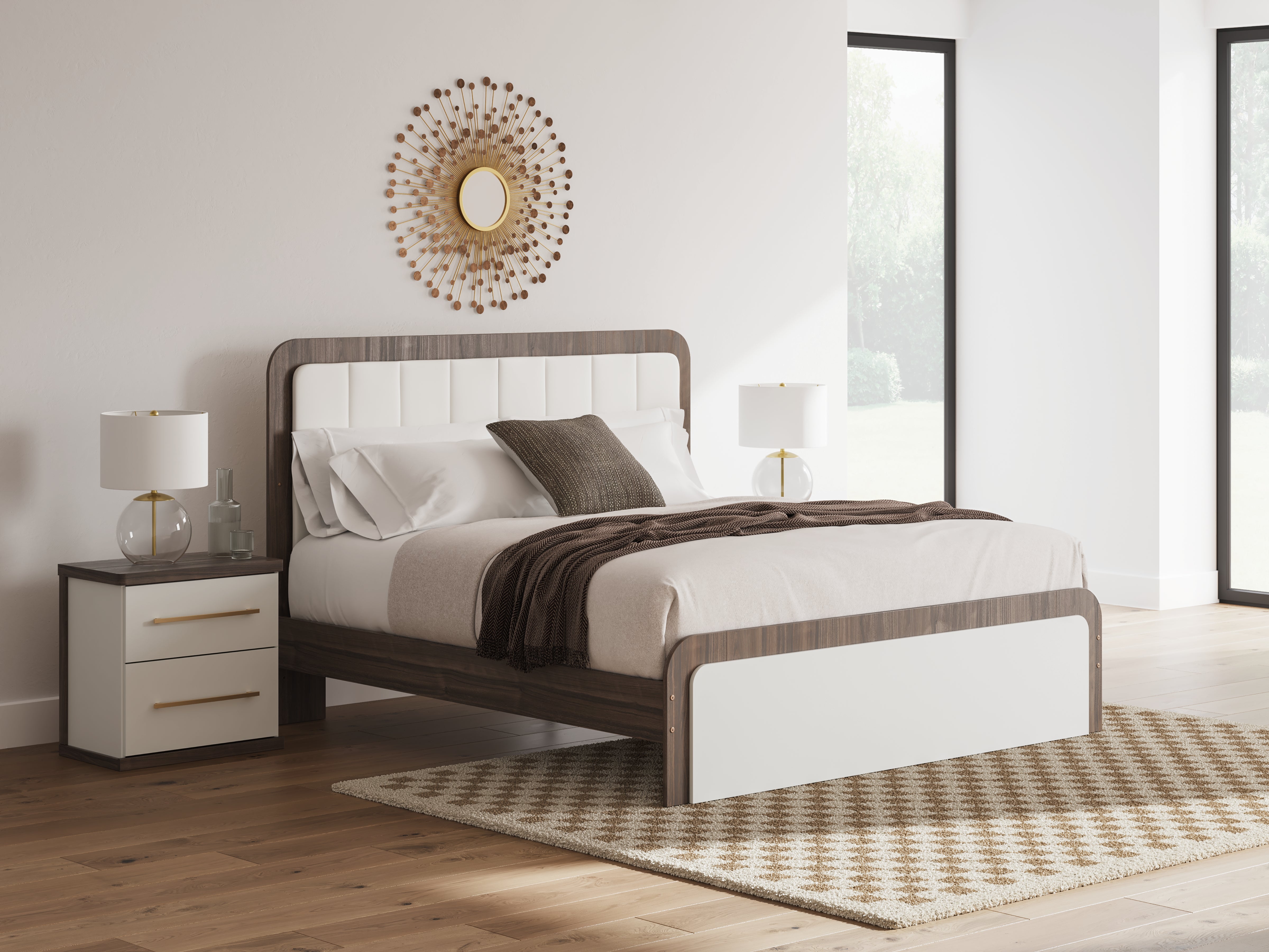 Lullora Furniture - Ashley Furniture - Kendanport Bedroom - King Upholstered Bed / White/Brown - PCB1108B8