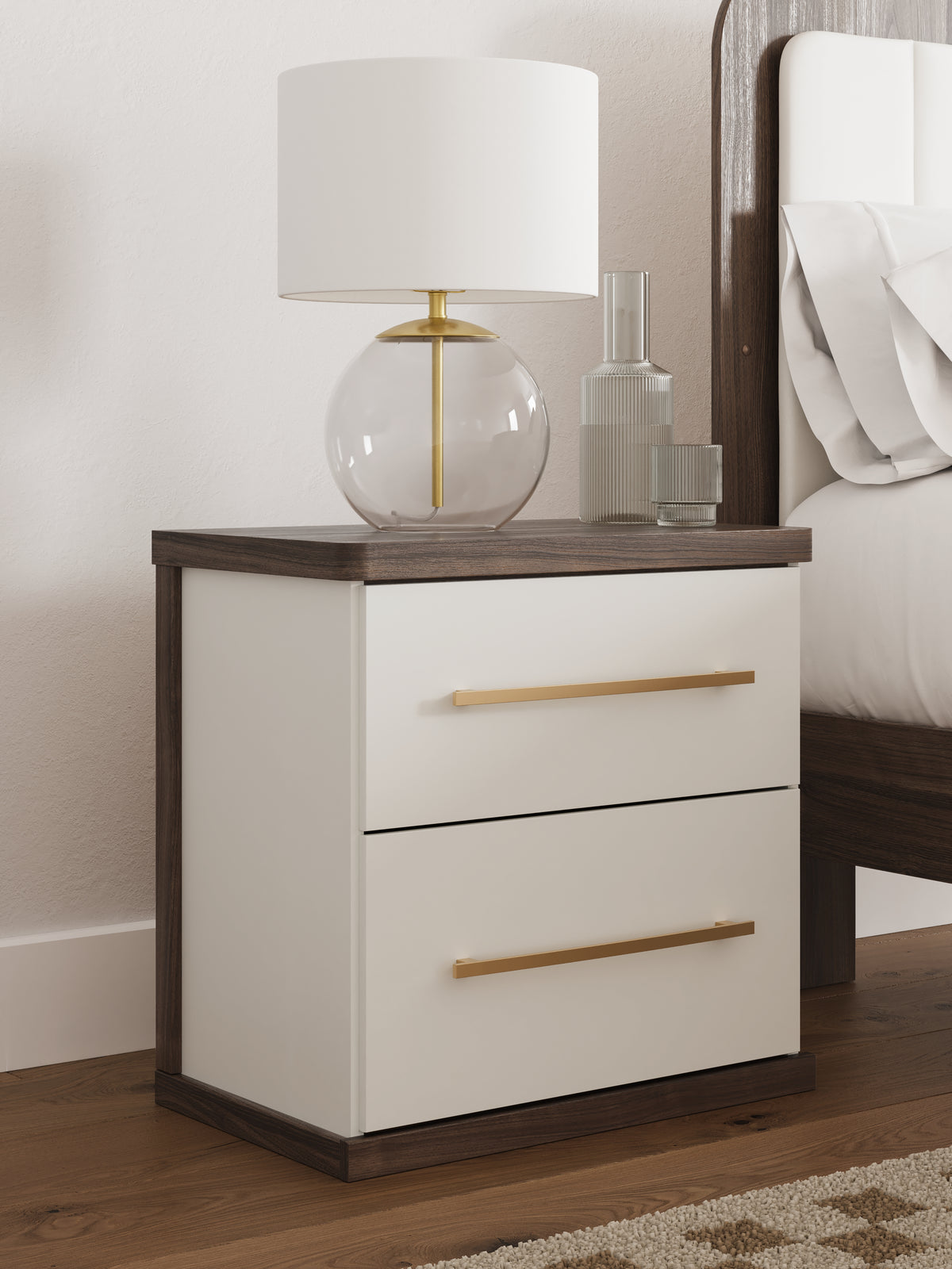 Lullora Furniture - Ashley Furniture - Kendanport Bedroom - King Upholstered Bed / White/Brown - PCB1108B8