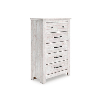 Lullora Furniture - Ashley Furniture - Makidern Bedroom - Five Drawer Chest / Whitewash - PCB1171-46