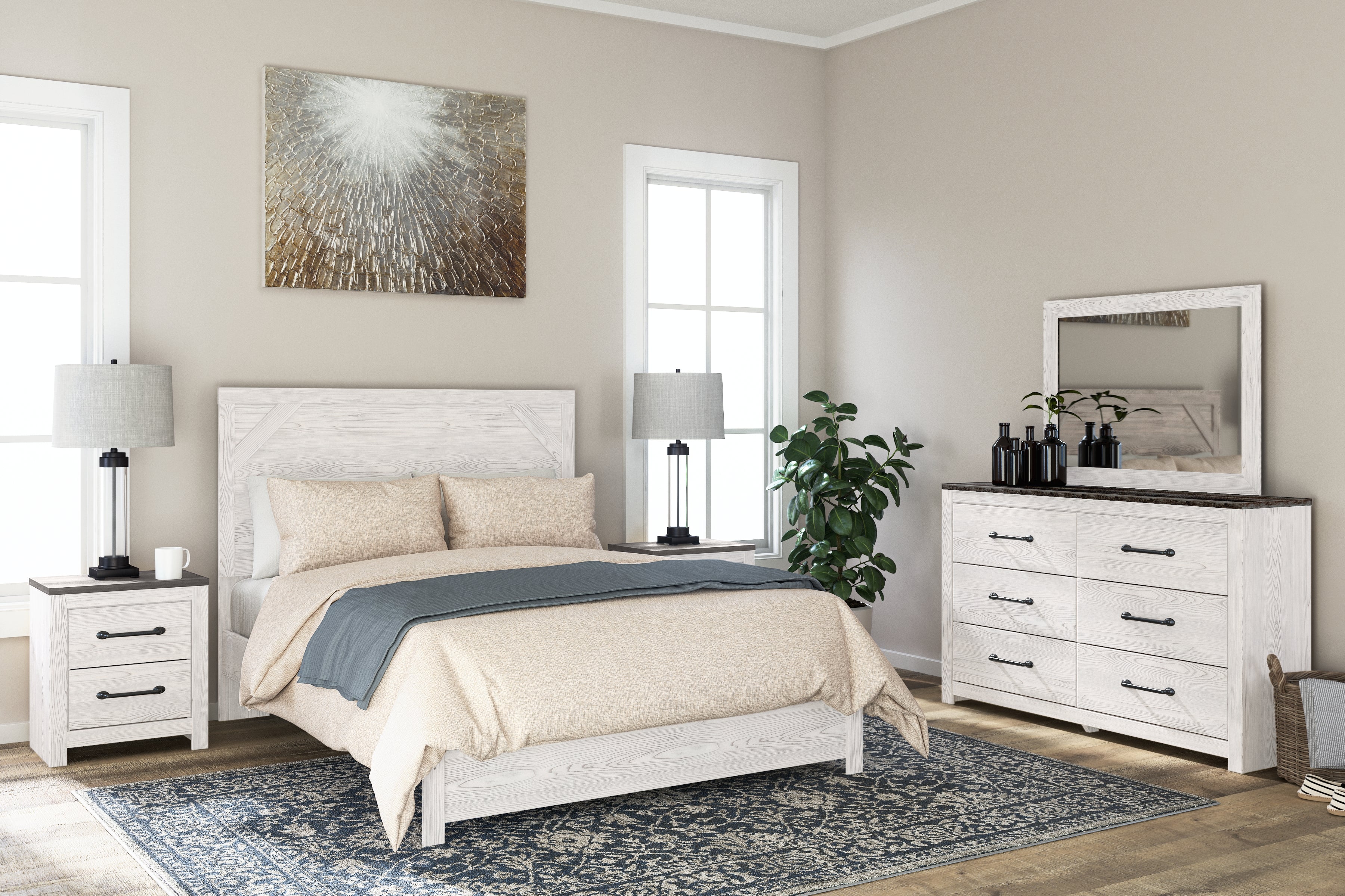 Lullora Furniture - Ashley Furniture - Gerridan Bedroom - Two Drawer Night Stand / White/Gray - B1190-92