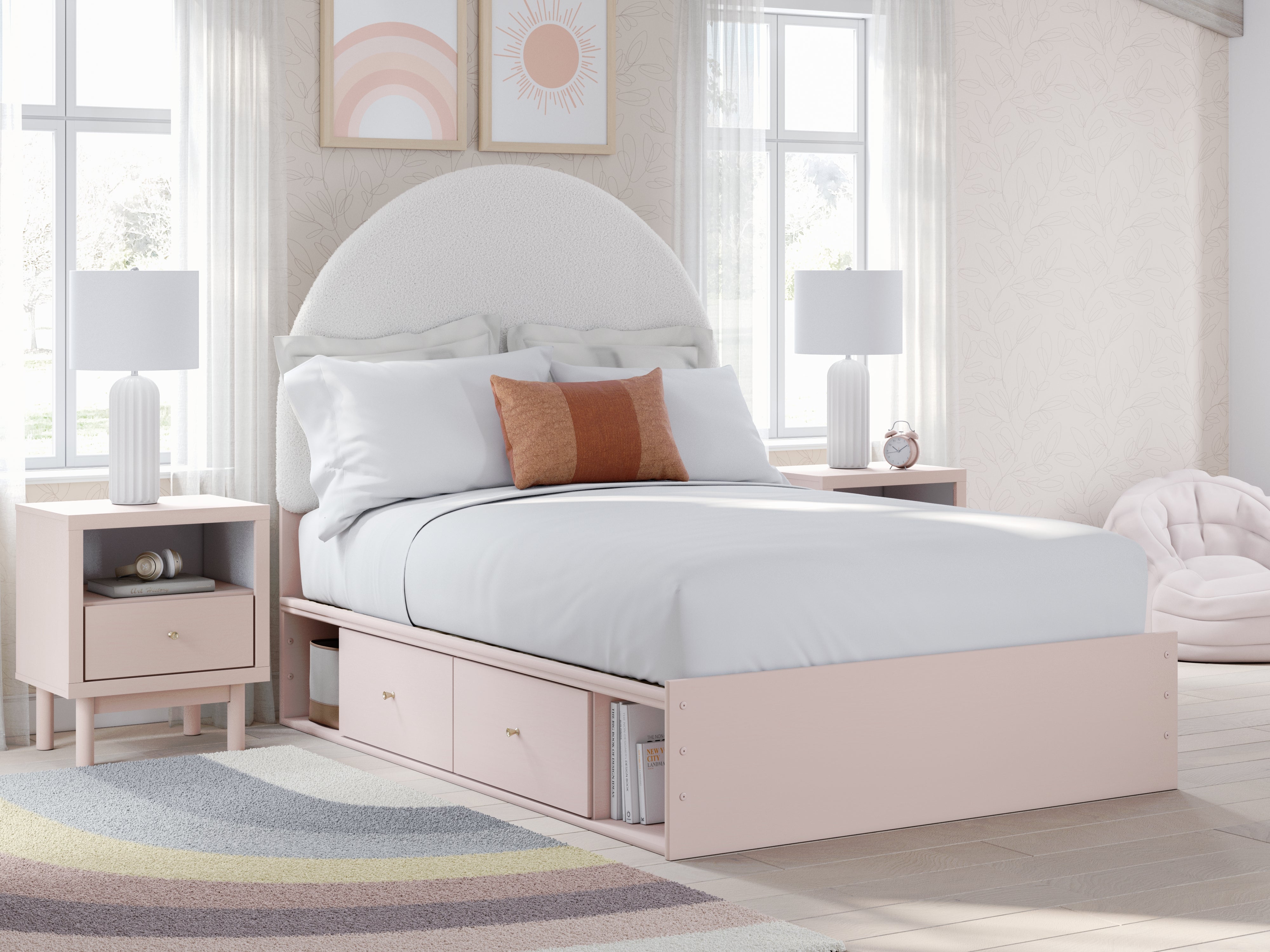 Lullora Furniture - Ashley Furniture - Wistenpine Bedroom - Full Upholstered Panel Bed with Storage / Blush - B1323B13