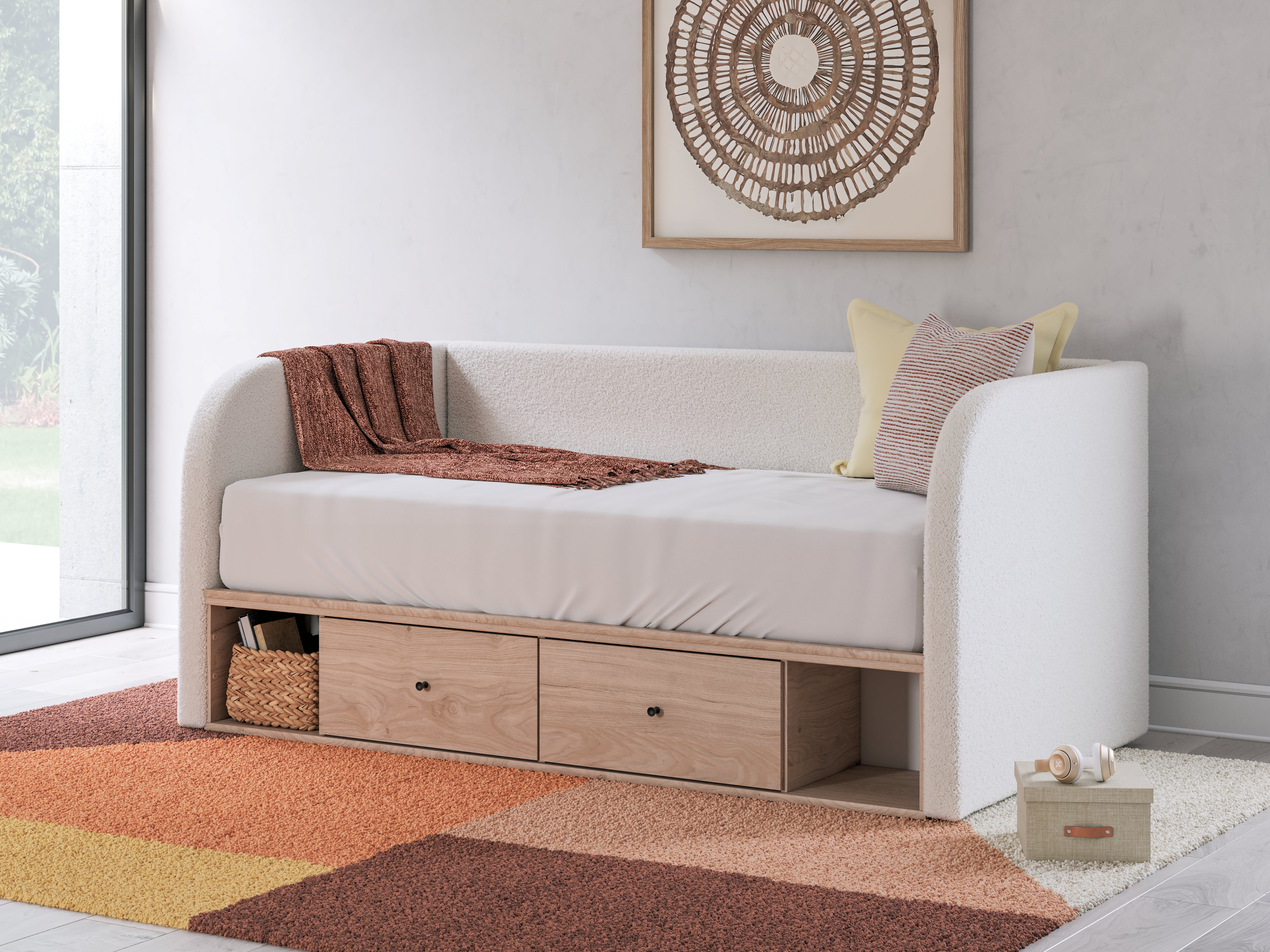 Lullora Furniture - Ashley Furniture - Arloster Bedroom - Full Upholstered Day Bed with Storage / Tan/White - PCB1566B11