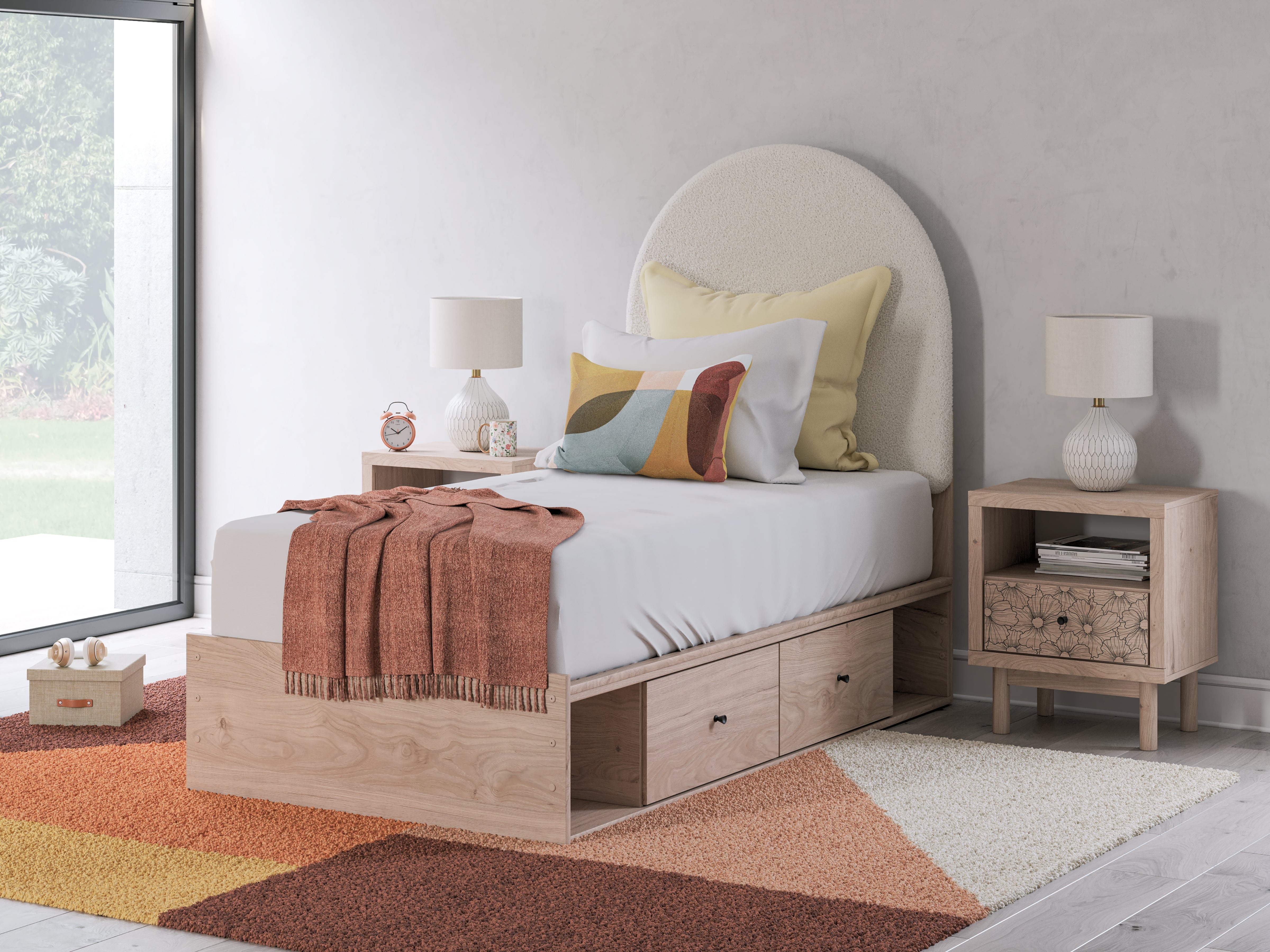 Lullora Furniture - Ashley Furniture - Arloster Bedroom - Twin Upholstered Panel Bed with Storage / Tan/White - PCB1566B4