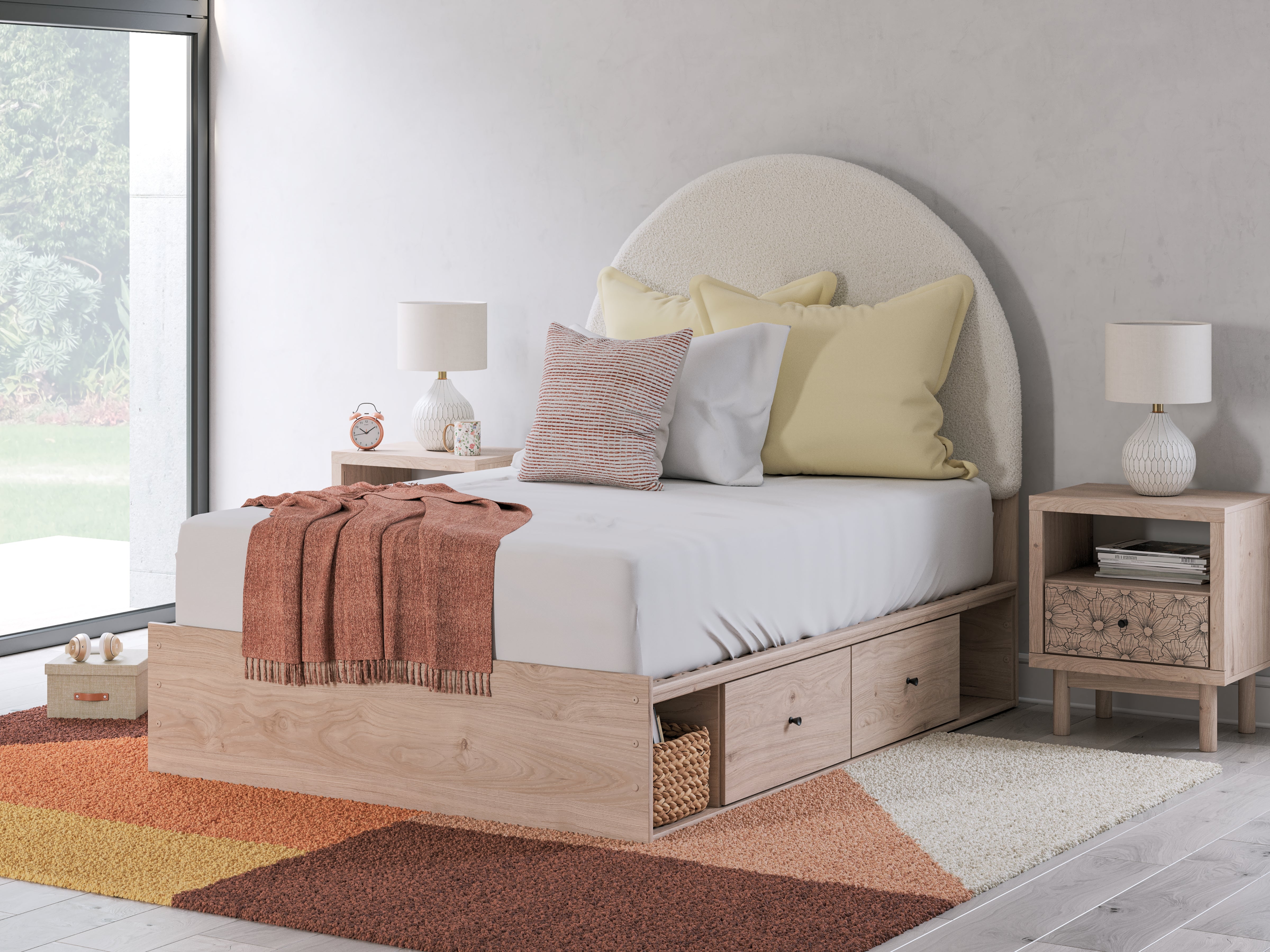Lullora Furniture - Ashley Furniture - Arloster Bedroom - Full Upholstered Panel Bed with Storage / Tan/White - PCB1566B7