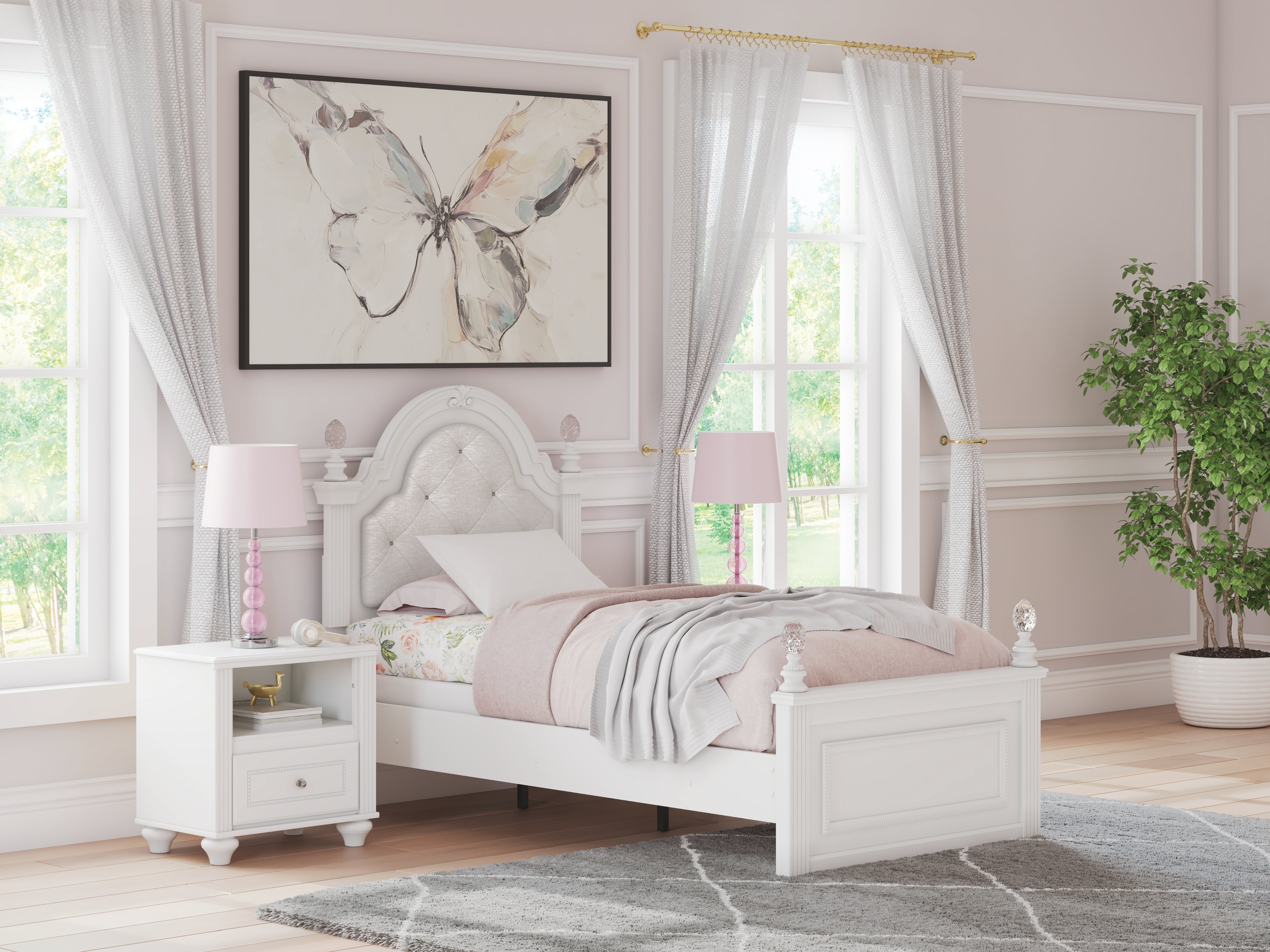 Lullora Furniture - Ashley Furniture - Kozlani Bedroom - Twin Upholstered Panel Bed / White - PCB1819B5