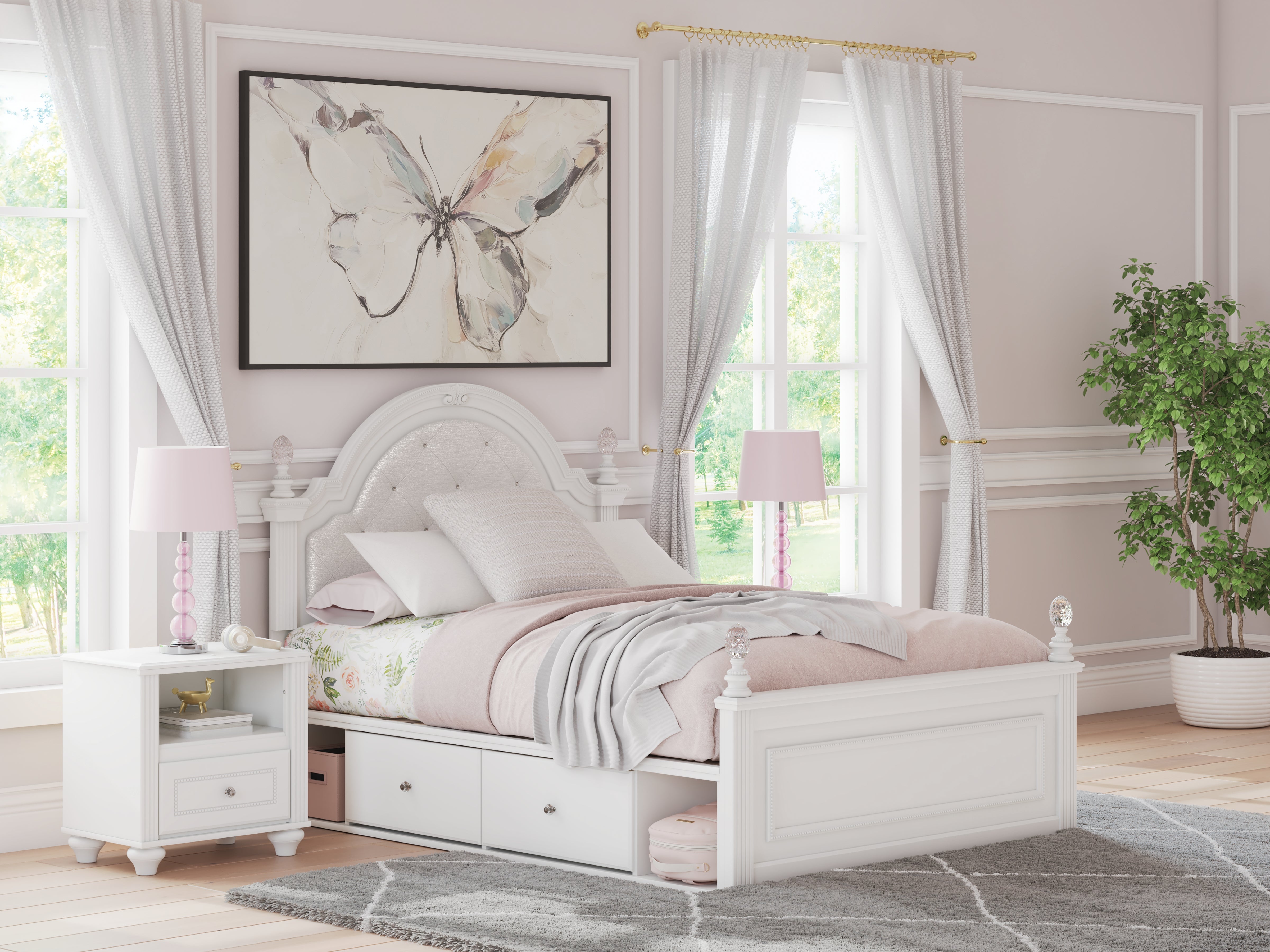 Lullora Furniture - Ashley Furniture - Kozlani Bedroom - Full Upholstered Panel Storage Bed / White - PCB1819B10