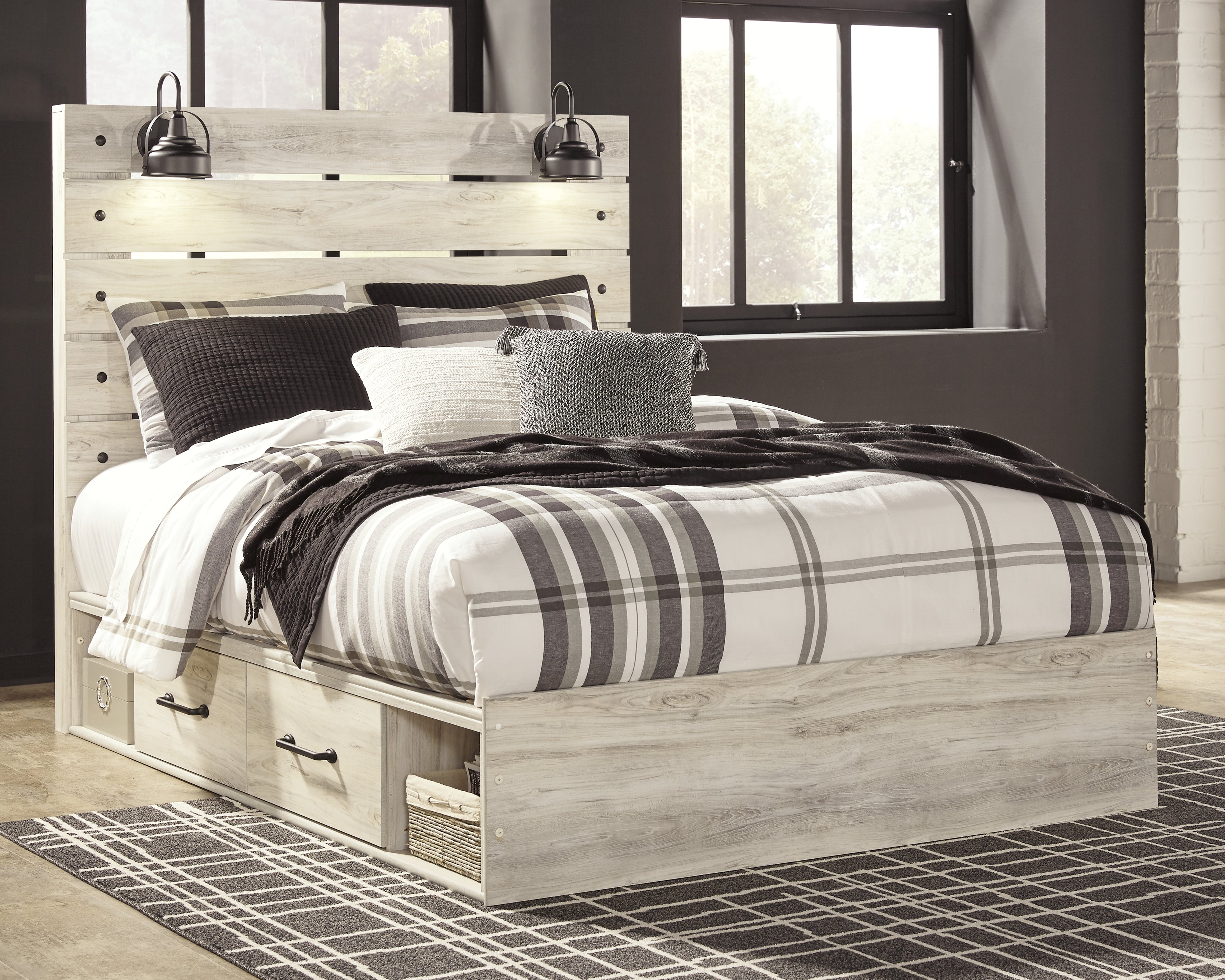 Lullora Furniture - Ashley Furniture - Cambeck Bedroom - Queen Panel Bed with 4 Storage Drawers / Whitewash - B192B24