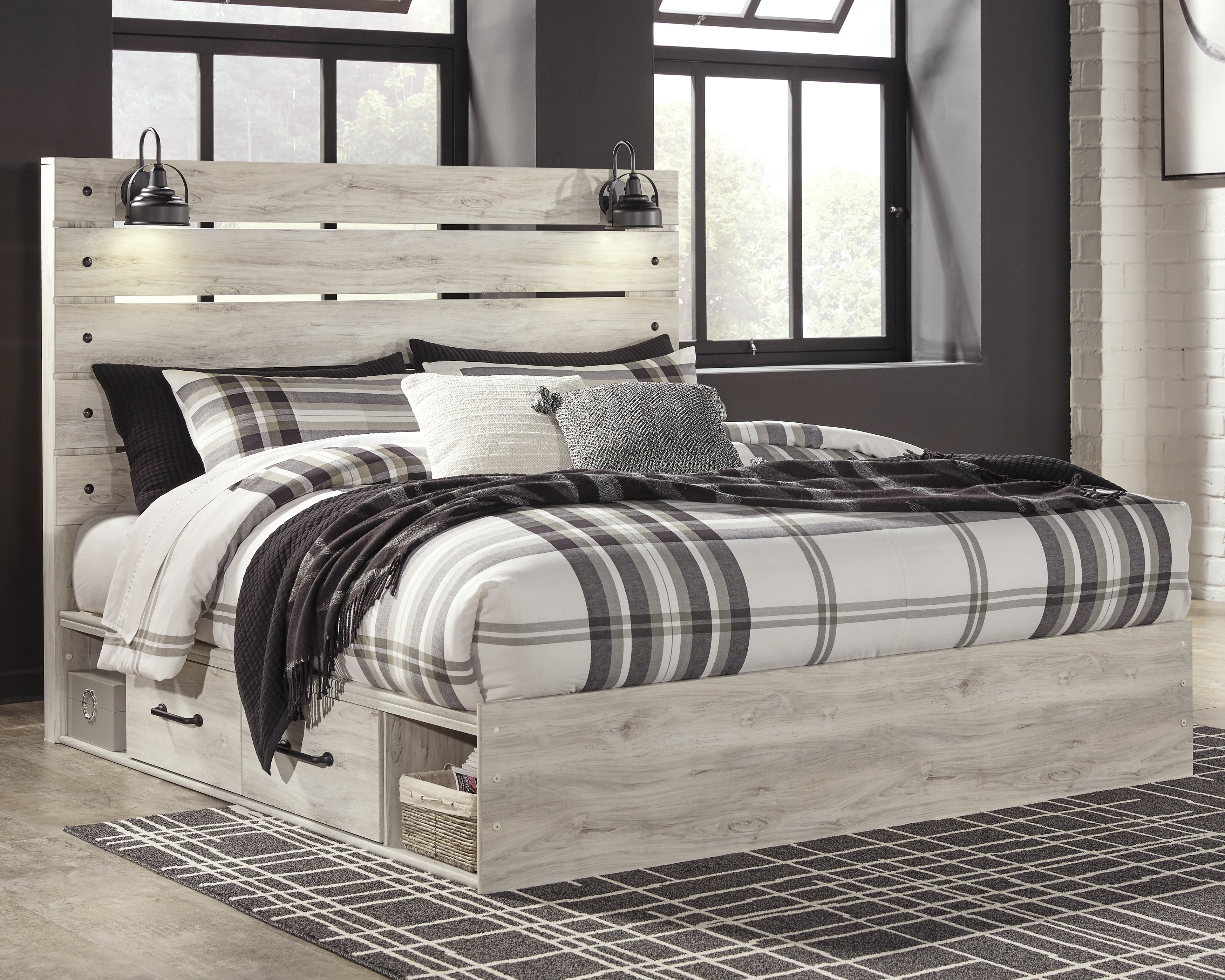 Lullora Furniture - Ashley Furniture - Cambeck Bedroom - King Panel Bed with 2 Storage Drawers / Whitewash - B192B19