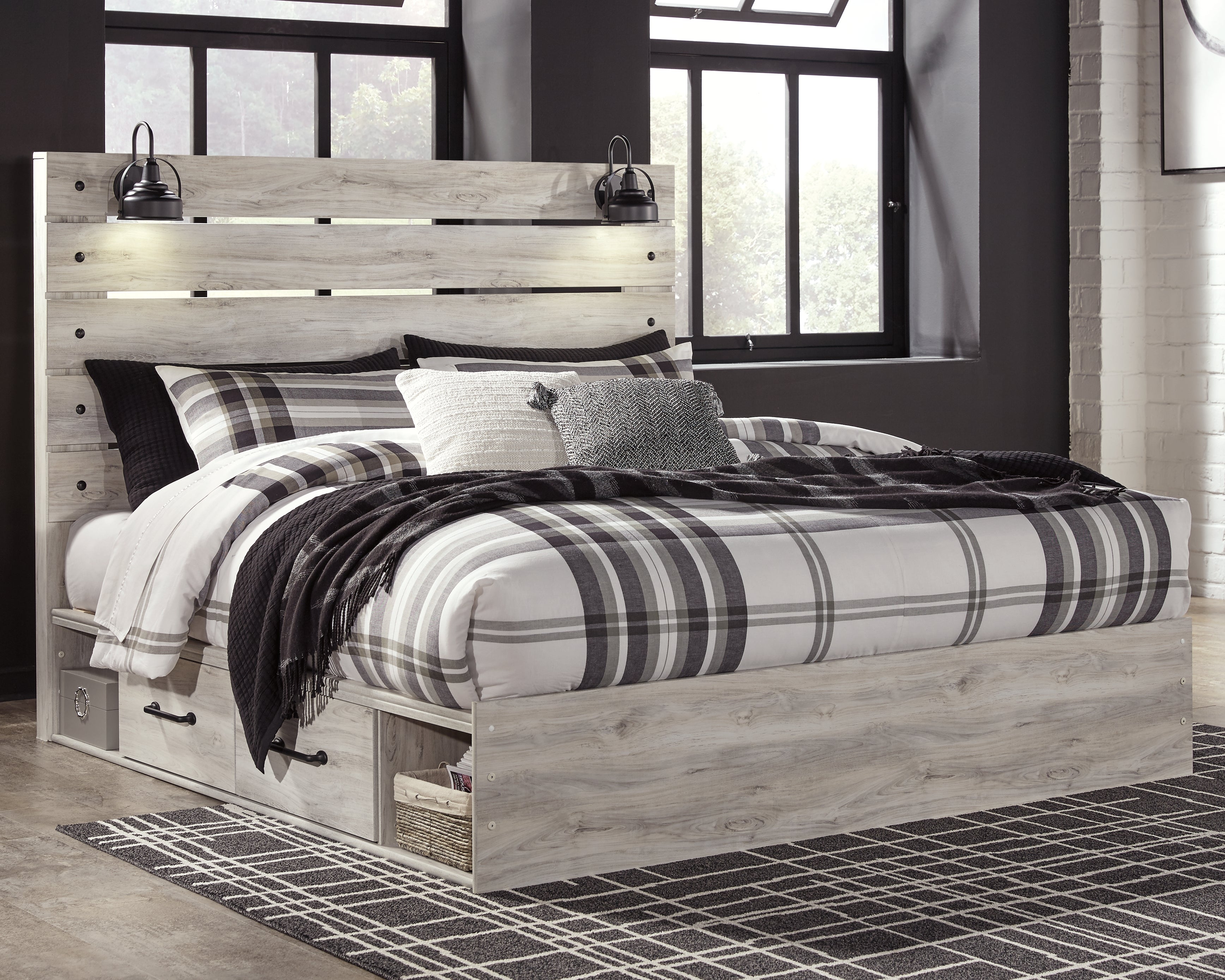 Lullora Furniture - Ashley Furniture - Cambeck Bedroom - King Panel Bed with 4 Storage Drawers / Whitewash - B192B27