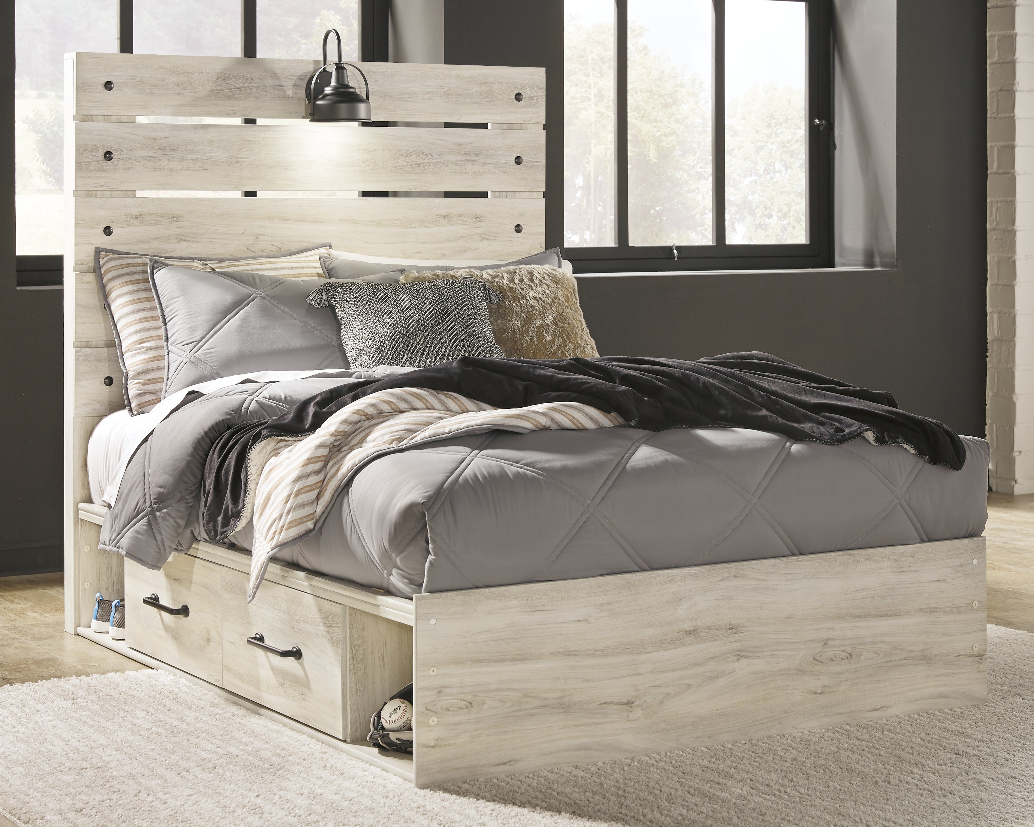 Lullora Furniture - Ashley Furniture - Cambeck Bedroom - Full Panel Bed with 4 Storage Drawers / Whitewash - B192B34