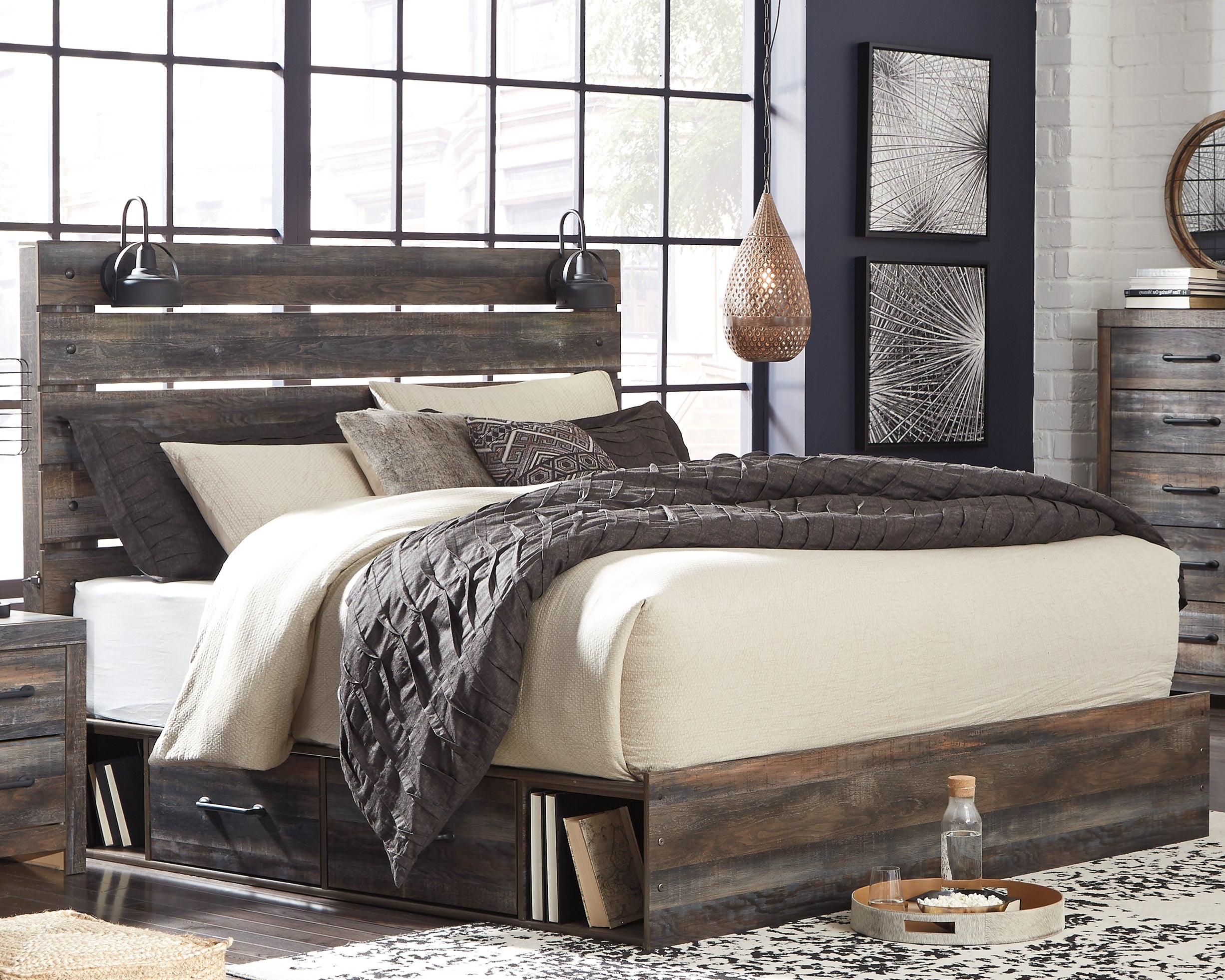 Lullora Furniture - Ashley Furniture - Drystan Bedroom - King Panel Bed with 4 Storage Drawers / Multi - B211B54