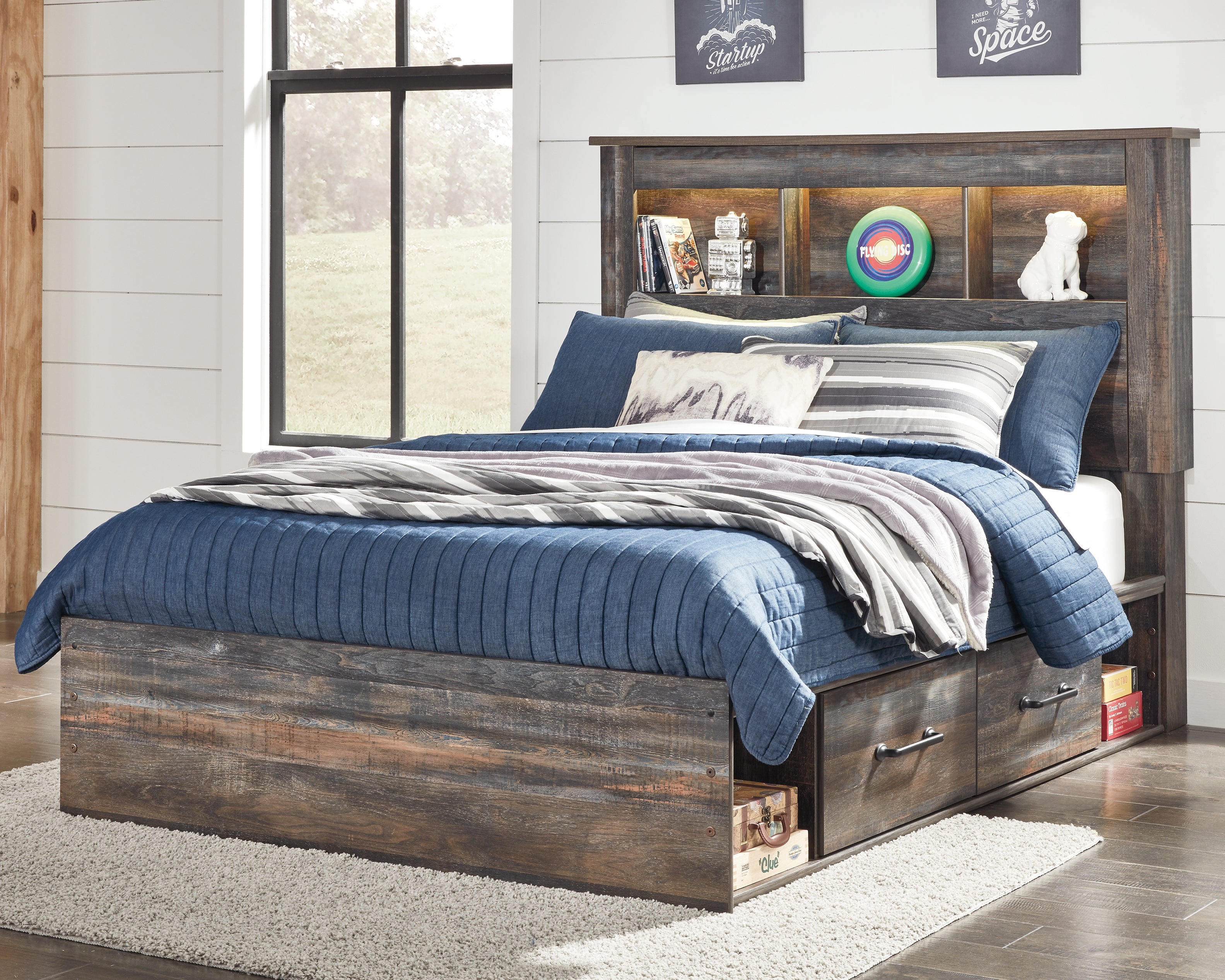 Lullora Furniture - Ashley Furniture - Drystan Bedroom - Full Bookcase Bed with 2 Storage Drawers / Multi - B211B44