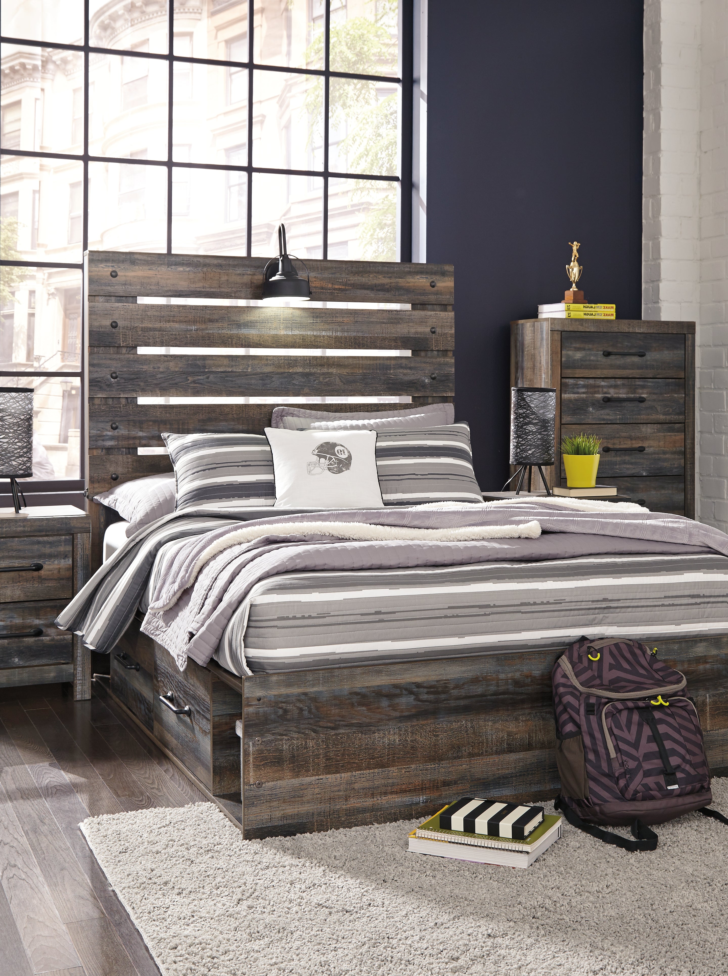 Lullora Furniture - Ashley Furniture - Drystan Bedroom - Full Panel Bed with 2 Storage Drawers / Multi - B211B9