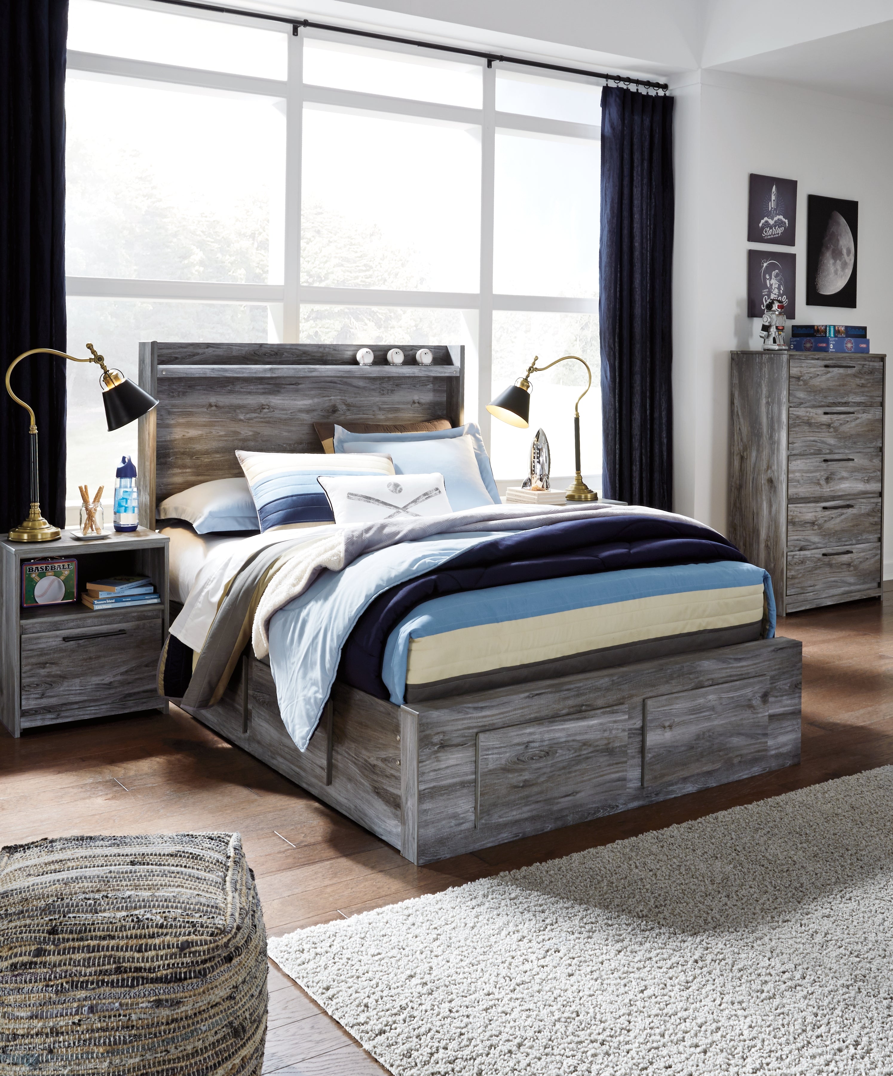 Lullora Furniture - Ashley Furniture - Baystorm Bedroom - Full Panel Bed with 4 Storage Drawers / Gray - B221B25