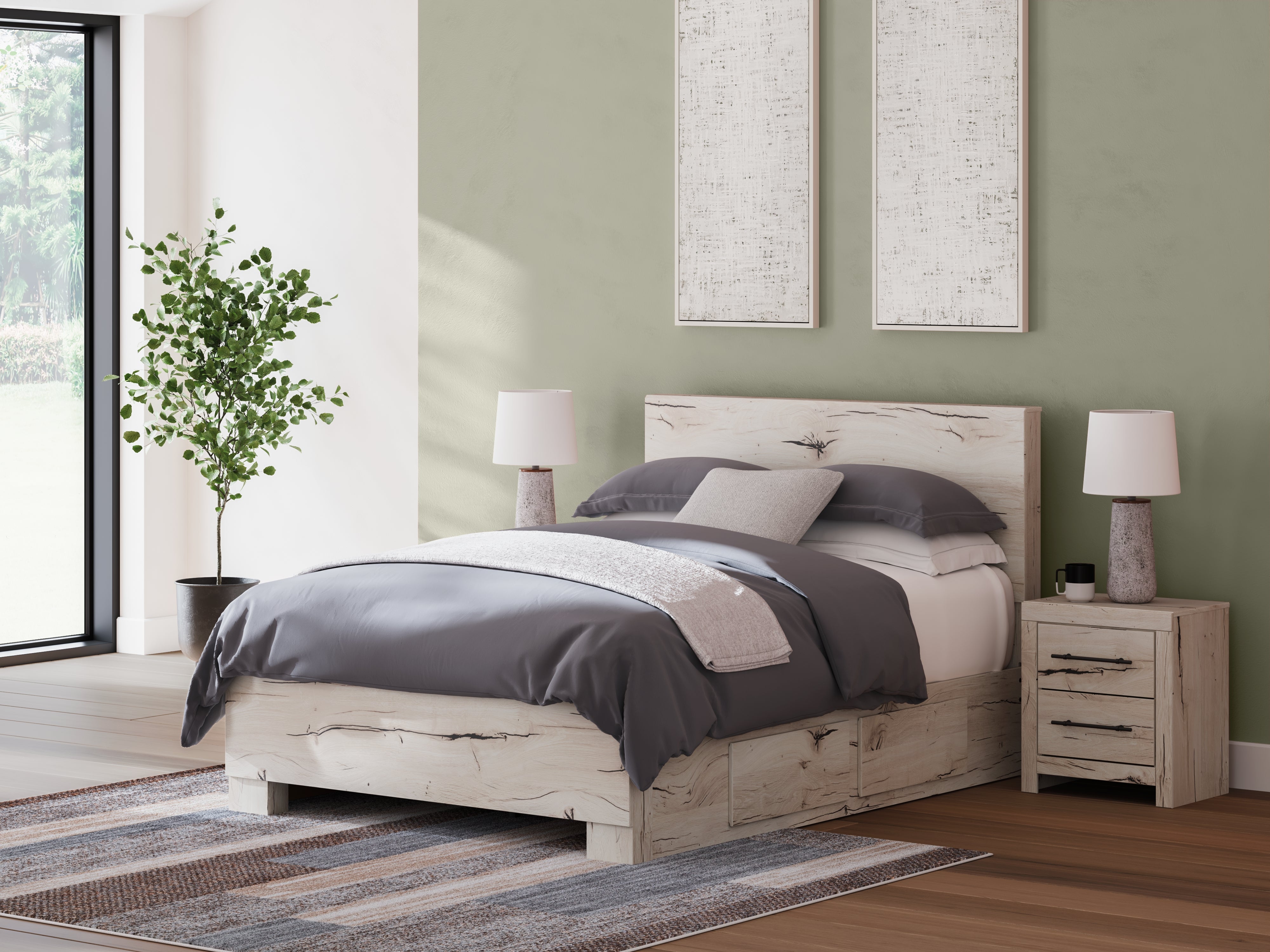 Lullora Furniture - Ashley Furniture - Lawroy Bedroom - Full Panel Bed with Storage / Light Natural - B2310B43