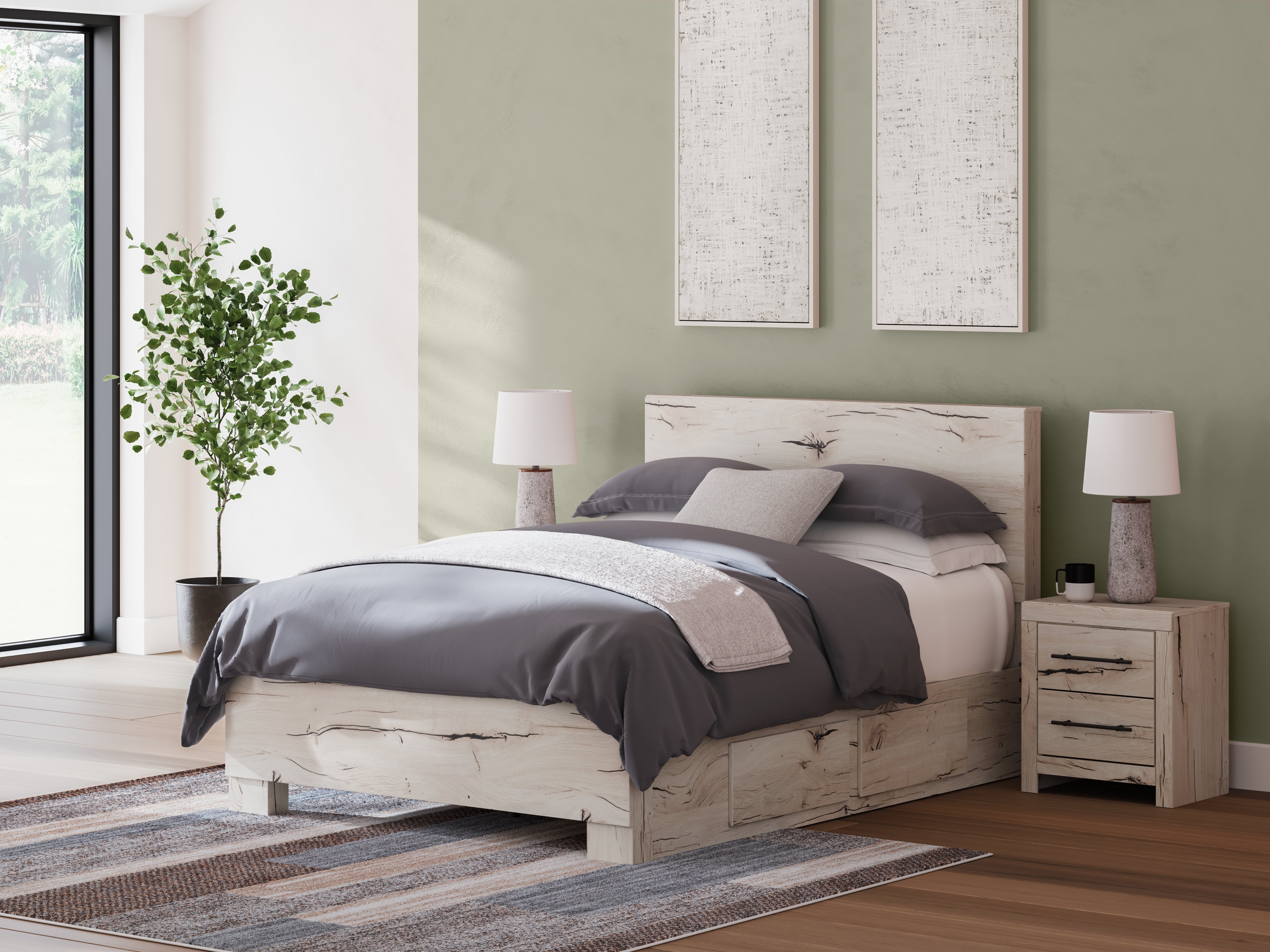 Lullora Furniture - Ashley Furniture - Lawroy Bedroom - Queen Panel Bed with Storage / Light Natural - B2310B6