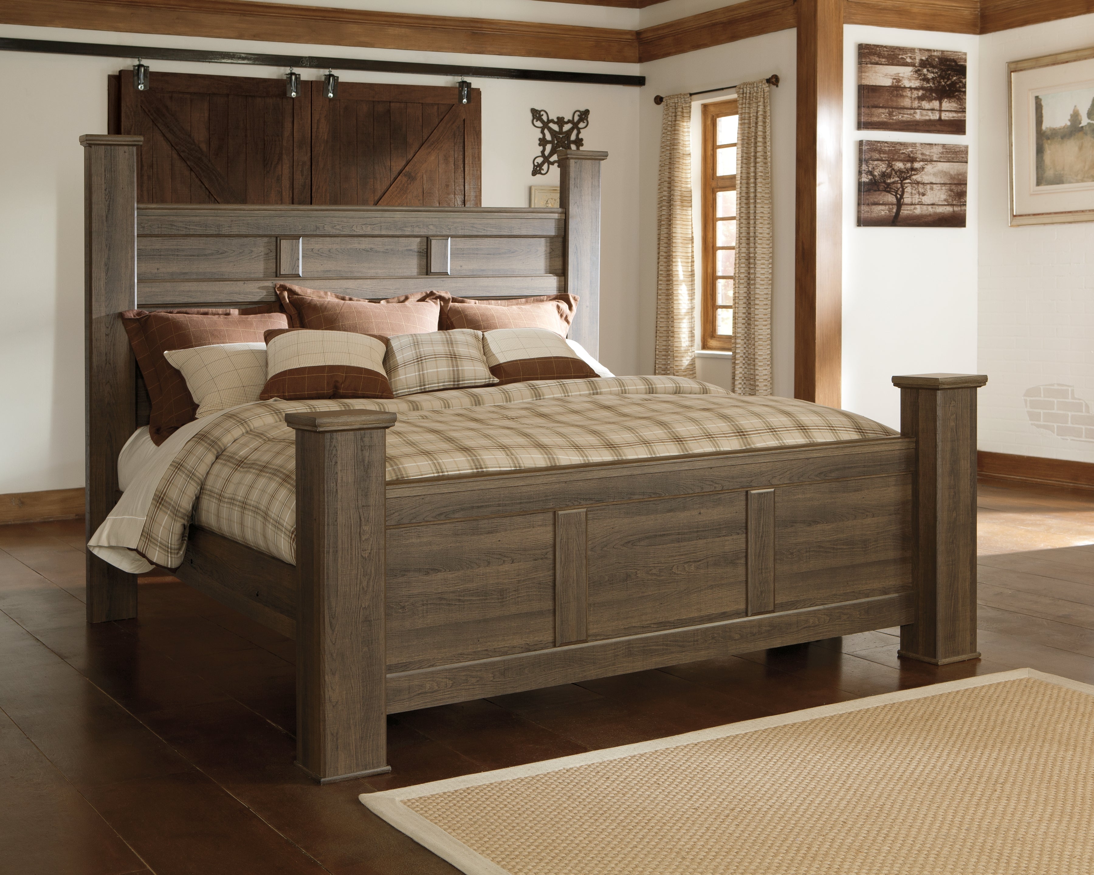 Lullora Furniture - Ashley Furniture - Juararo Bedroom - California King Poster Bed / Dark Brown - B251B12