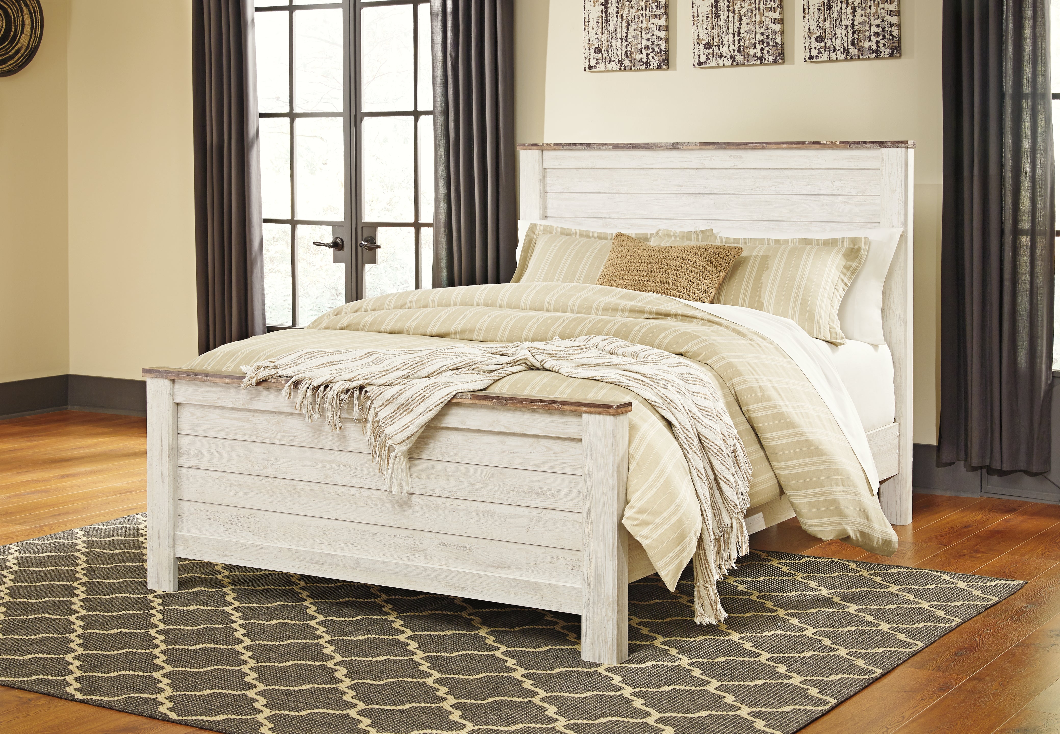 Lullora Furniture - Ashley Furniture - Willowton Bedroom - Queen Panel Bed / Whitewash - B267B8
