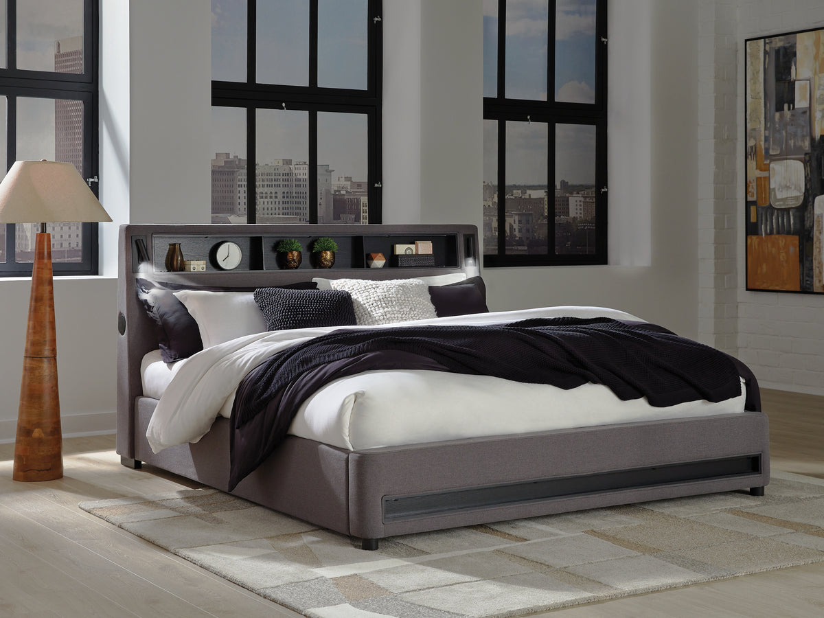 Lullora Furniture - Ashley Furniture - Verishaw Bedroom - California King Upholstered Bed / Gray - PCB2721B22