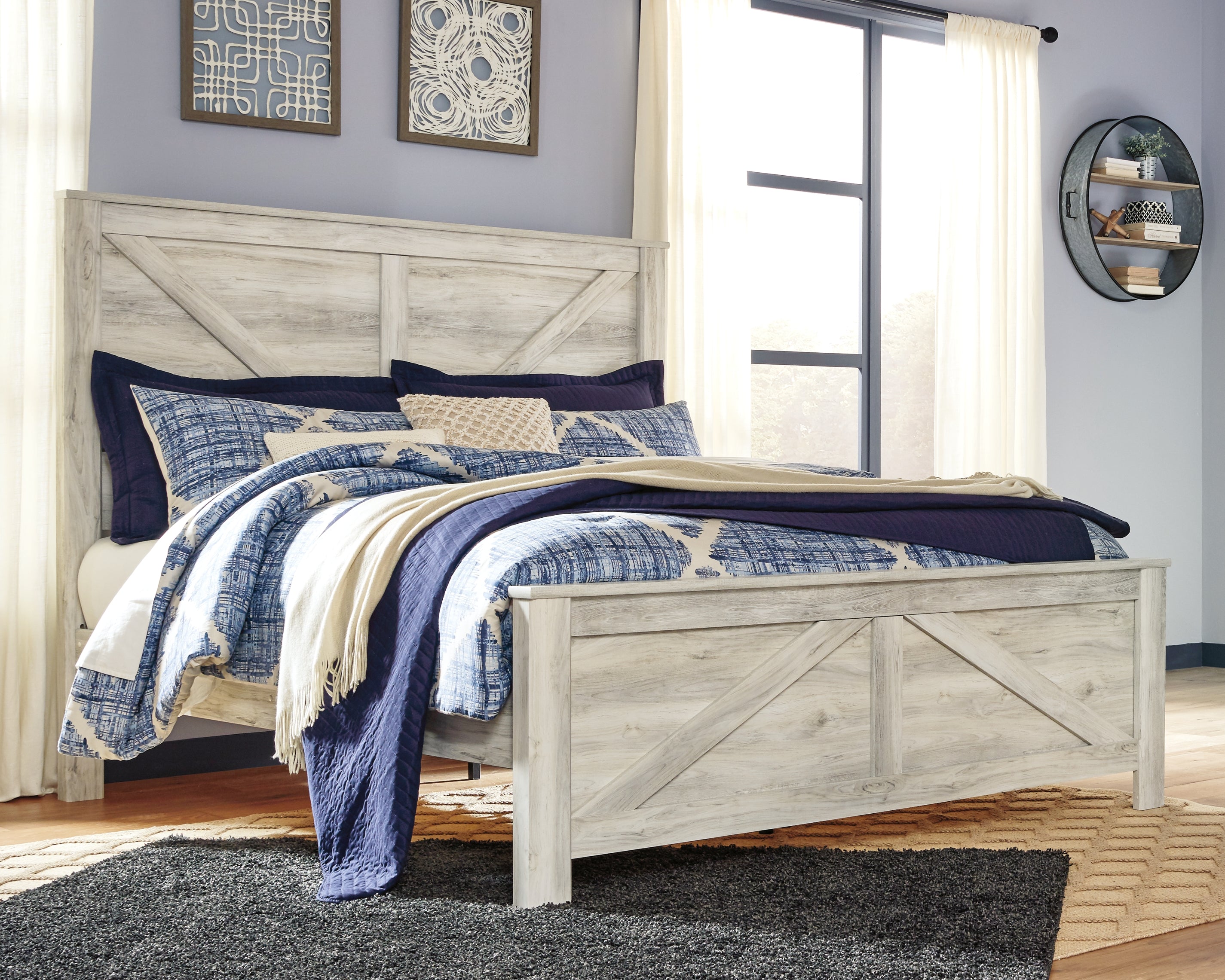 Lullora Furniture - Ashley Furniture - Bellaby Bedroom - King Crossbuck Panel Bed / Whitewash - B331B10