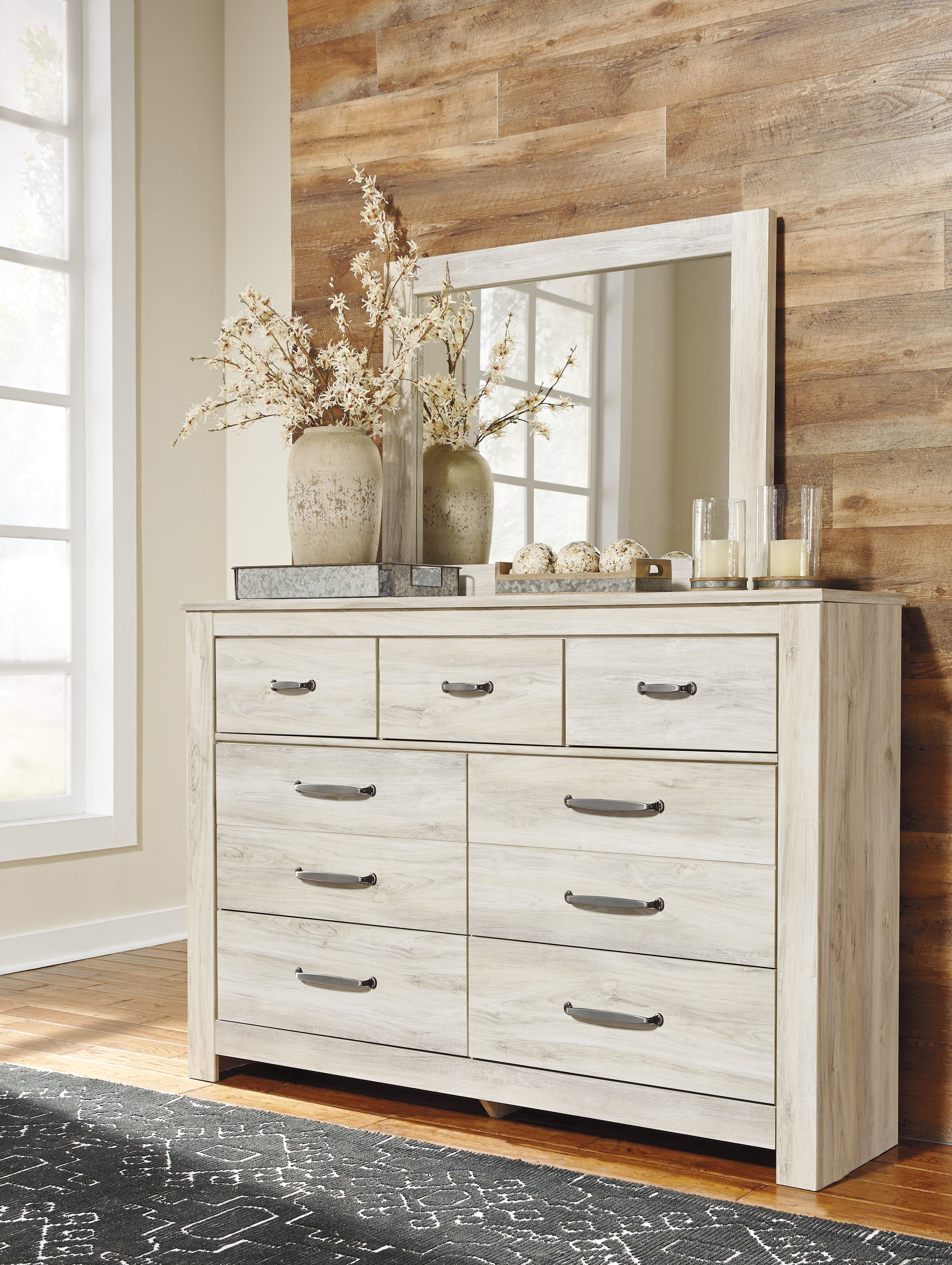 Lullora Furniture - Ashley Furniture - Bellaby Bedroom - Dresser and Mirror / Whitewash - B331B1