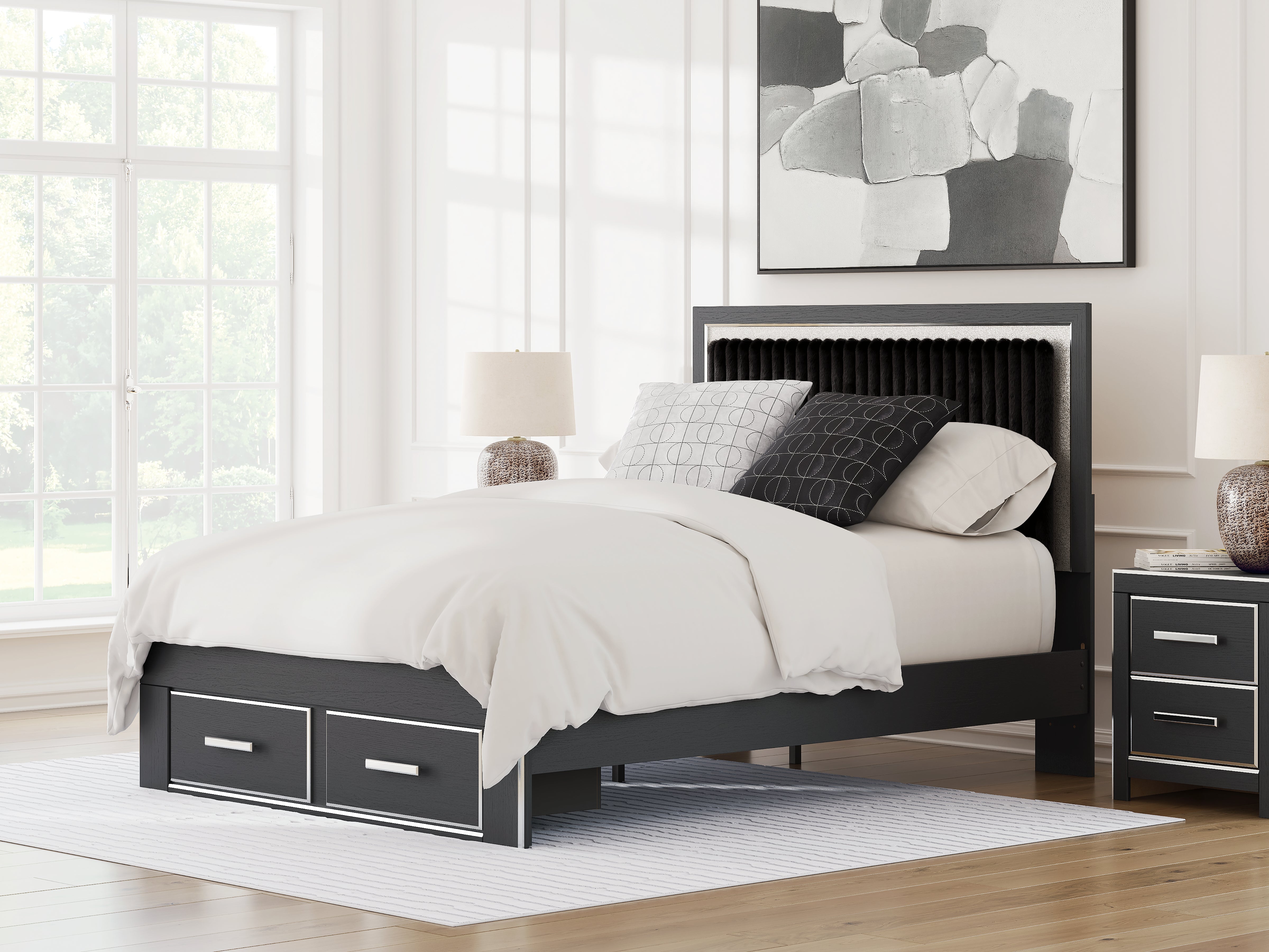 Lullora Furniture - Ashley Furniture - Zuraleus Bedroom - Queen Upholstered Panel Storage Bed / Black - PCB3380B4