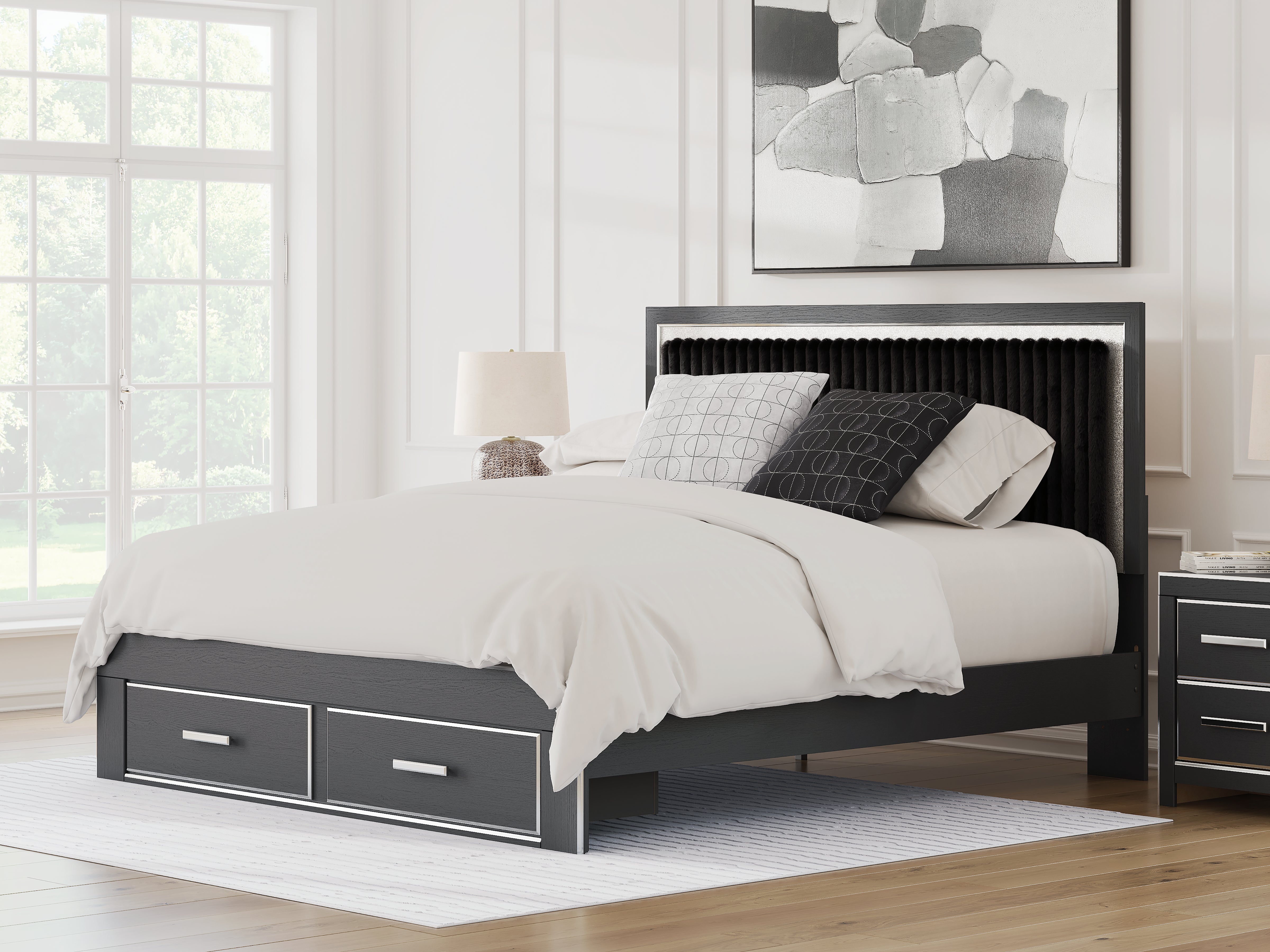 Lullora Furniture - Ashley Furniture - Zuraleus Bedroom - King Upholstered Panel Storage Bed / Black - PCB3380B11
