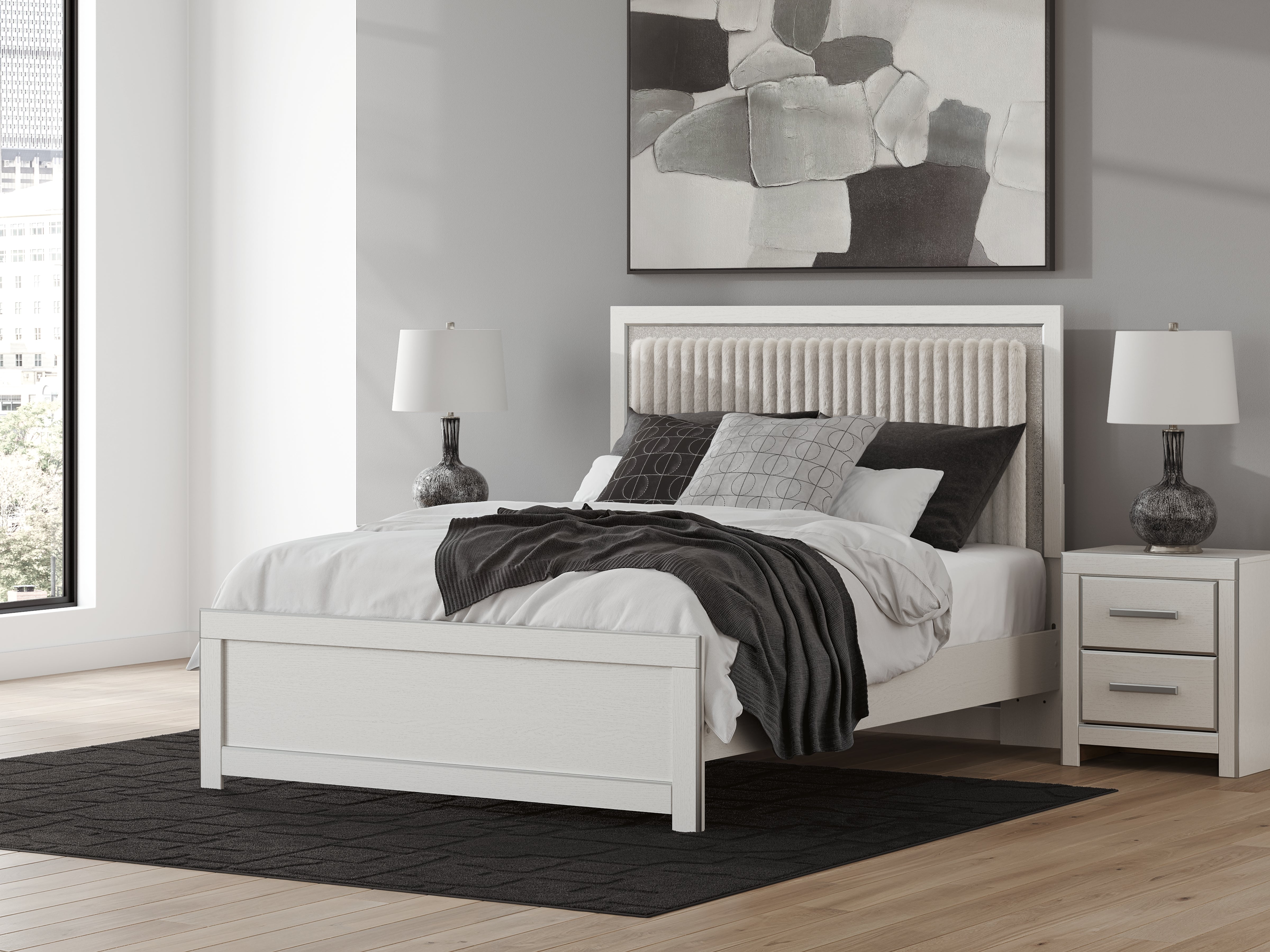Lullora Furniture - Ashley Furniture - Zuraleus Bedroom - Queen Upholstered Panel Platform Bed / White - PCB3381B2