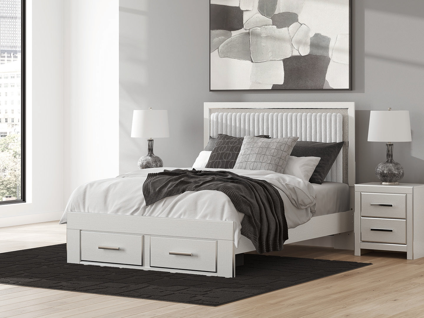 Lullora Furniture - Ashley Furniture - Zuraleus Bedroom - Queen Upholstered Panel Platform Storage Bed / White - PCB3381B4