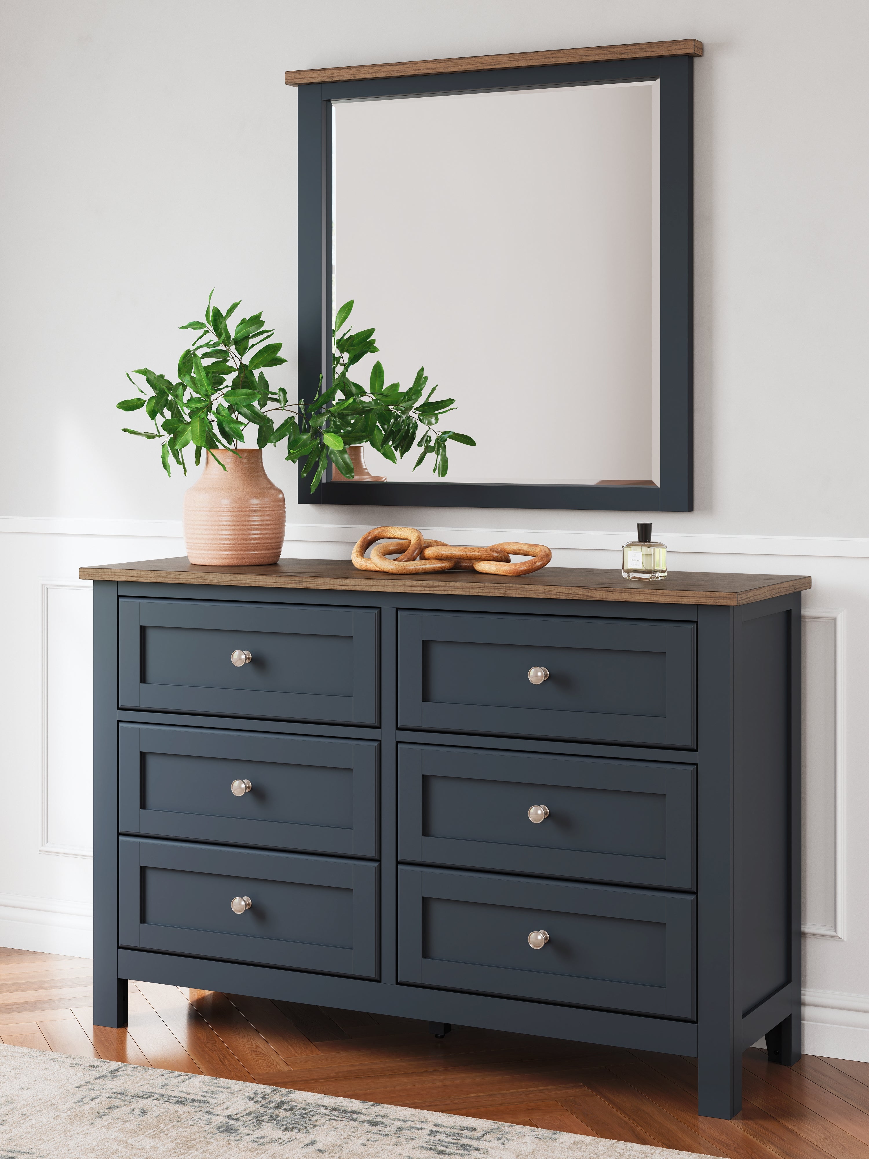 Lullora Furniture - Ashley Furniture - Landocken Bedroom - Dresser and Mirror / Brown/Blue - B414B1