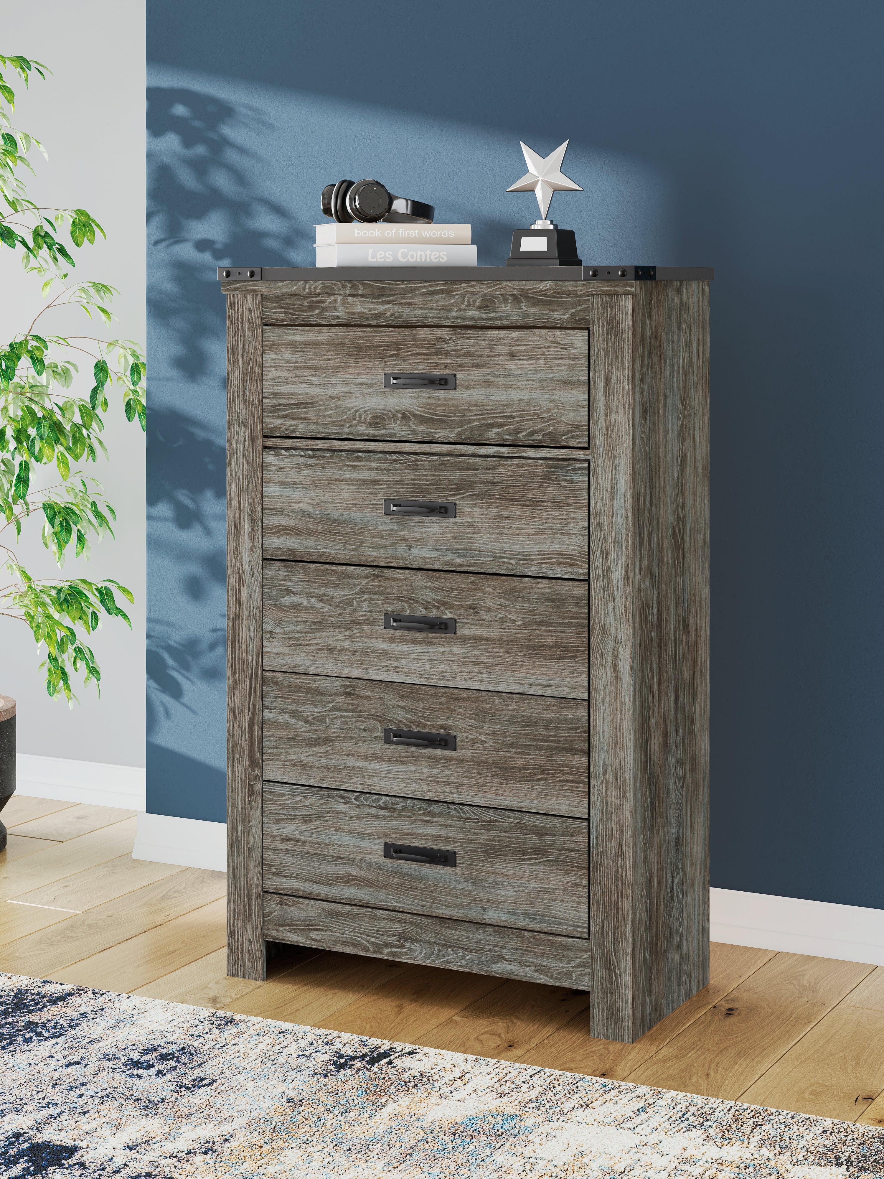 Lullora Furniture - Ashley Furniture - Frandern Bedroom - Five Drawer Chest / Gray - B4480-46