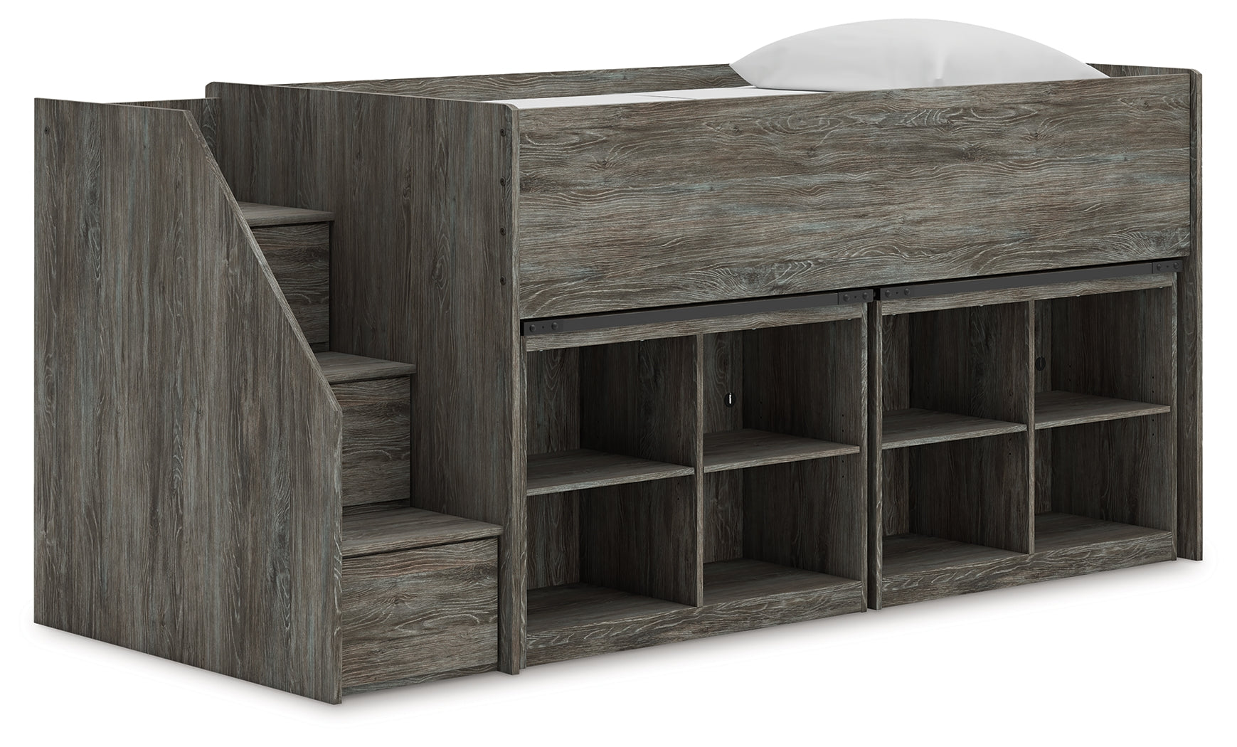 Lullora Furniture - Ashley Furniture - Frandern Twin Loft Bed with Bookcase Storage - Twin Loft Bed with Bookcase Storage / Warm Gray - B4480B25