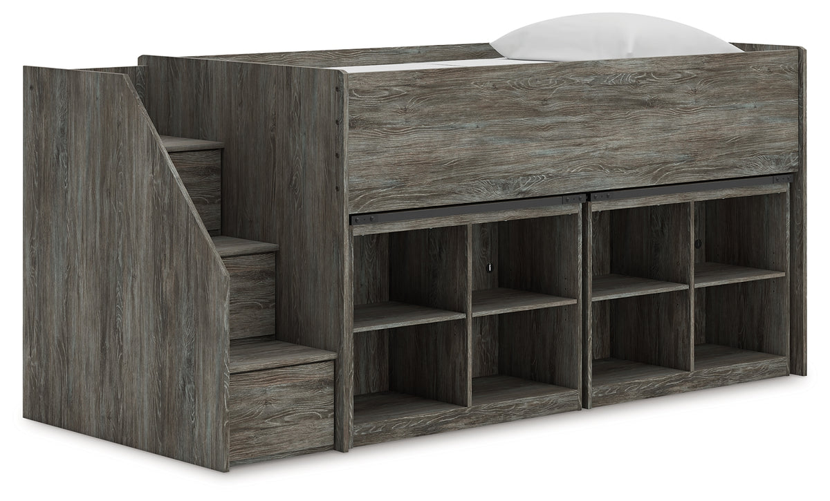Lullora Furniture - Ashley Furniture - Frandern Twin Loft Bed with Bookcase Storage - Twin Loft Bed with Bookcase Storage / Warm Gray - B4480B25