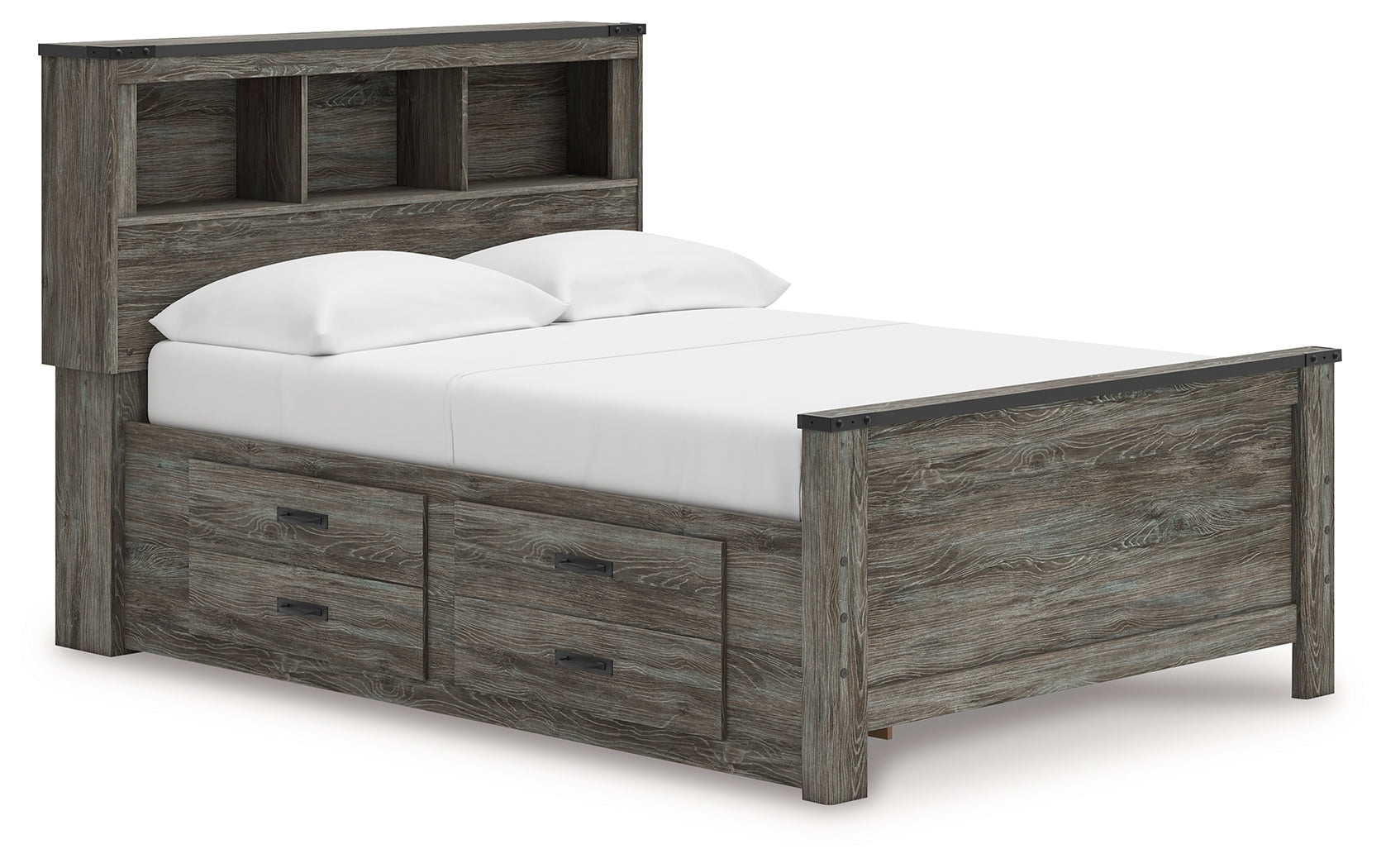 Lullora Furniture - Ashley Furniture - Frandern Bedroom - Full Bookcase Panel Bed with Storage / Gray - B4480B9