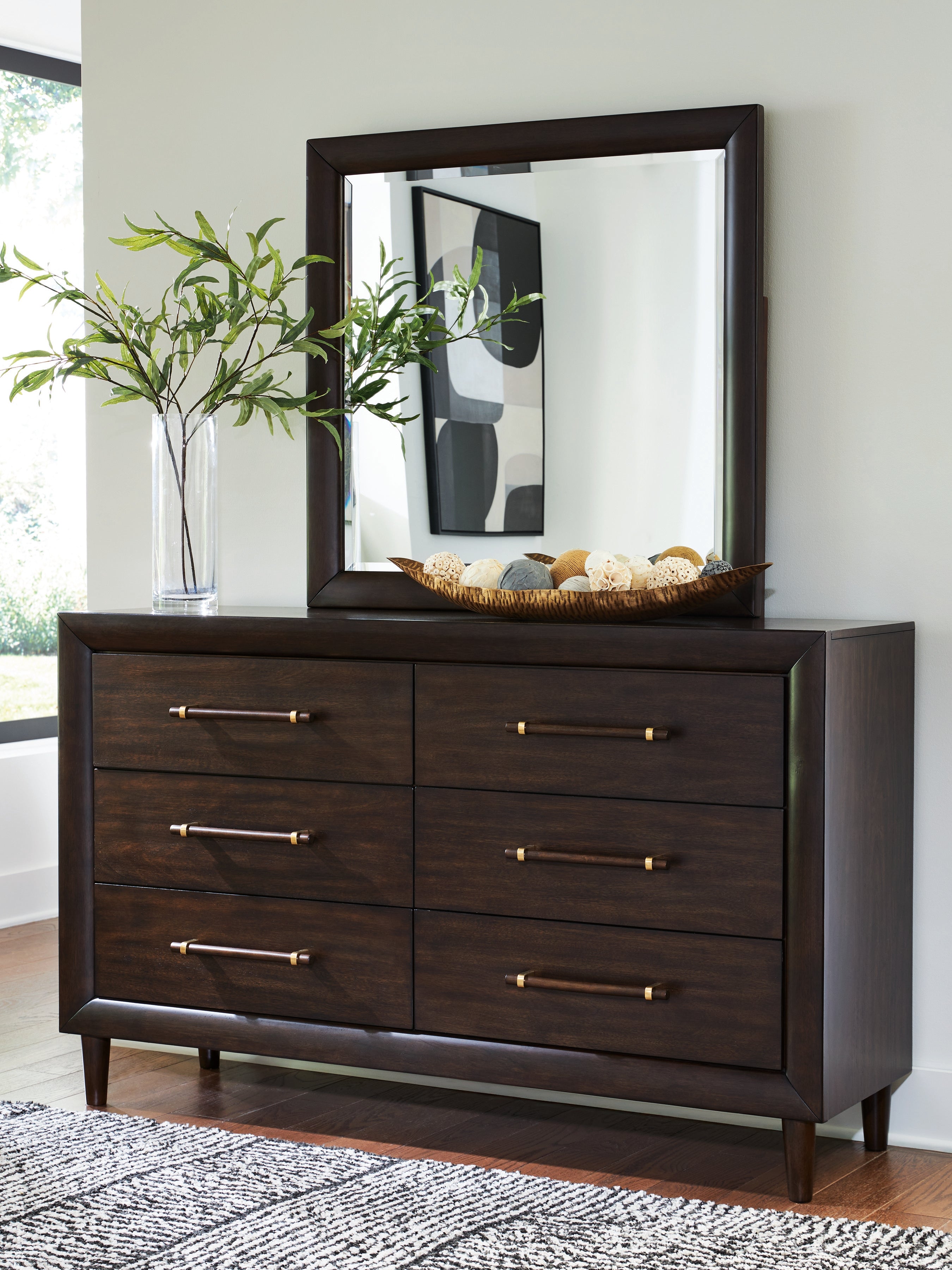 Lullora Furniture - Ashley Furniture - Dantenton Bedroom - Dresser and Mirror / Merlot - B611B1