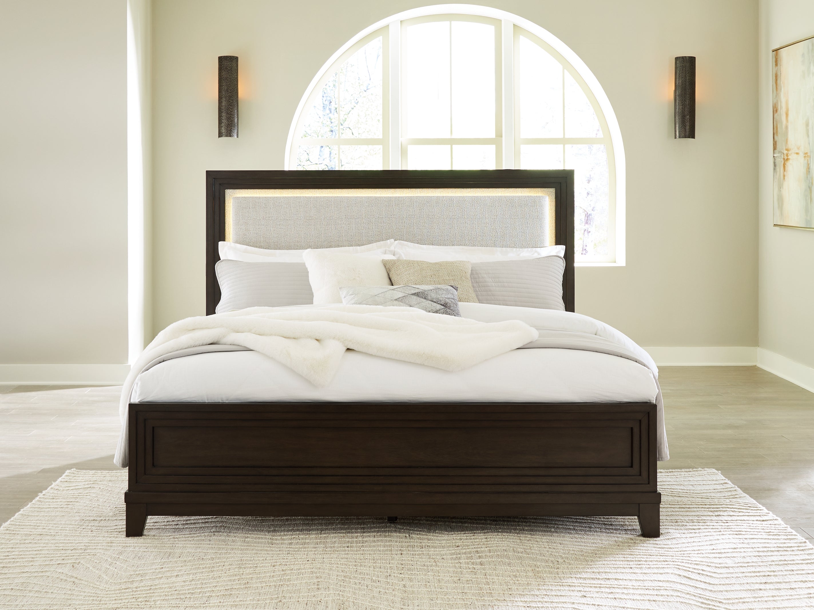 Lullora Furniture - Ashley Furniture - Neymorton Bedroom - Queen Upholstered Panel Bed / Dark Grayish Brown - B618B2