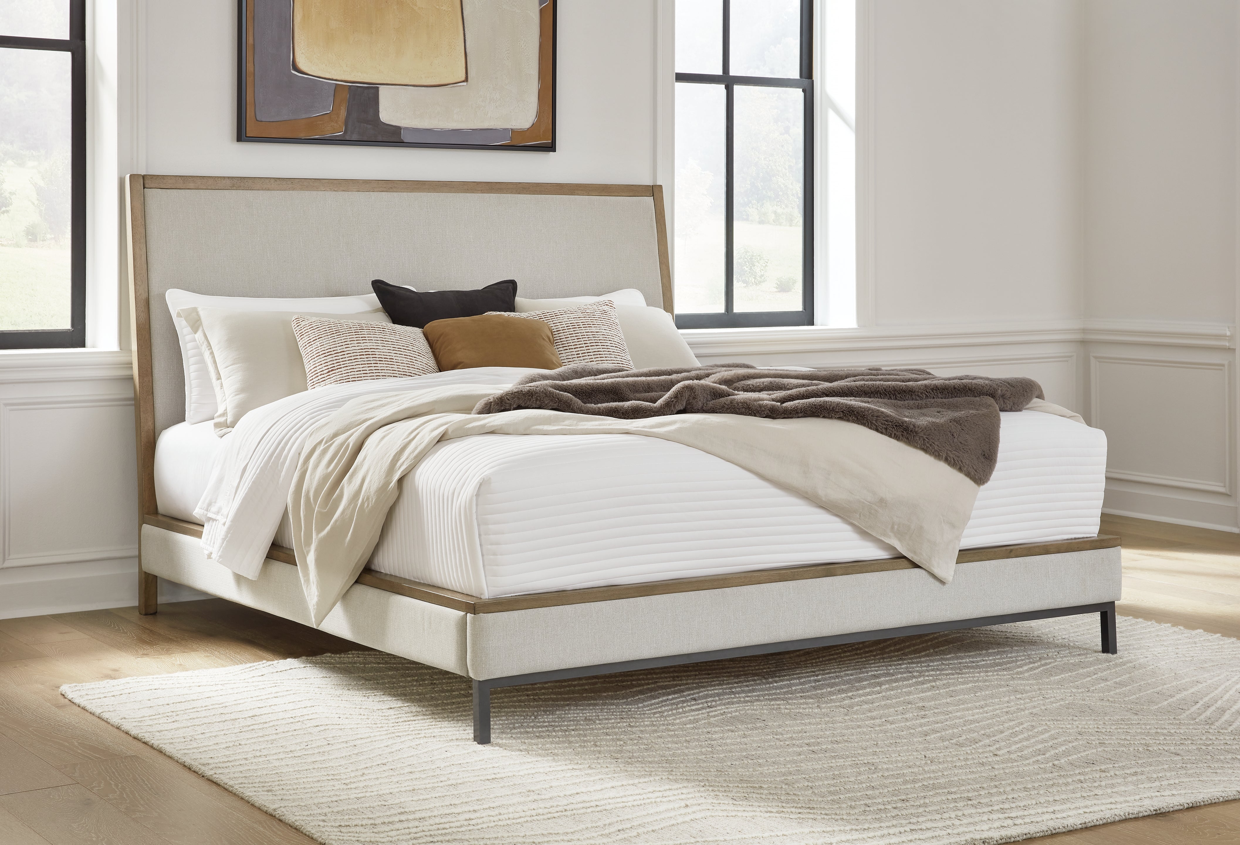 Lullora Furniture - Ashley Furniture - Tomtyn Bedroom - King Upholstered Bed / Light Brown - B622B4