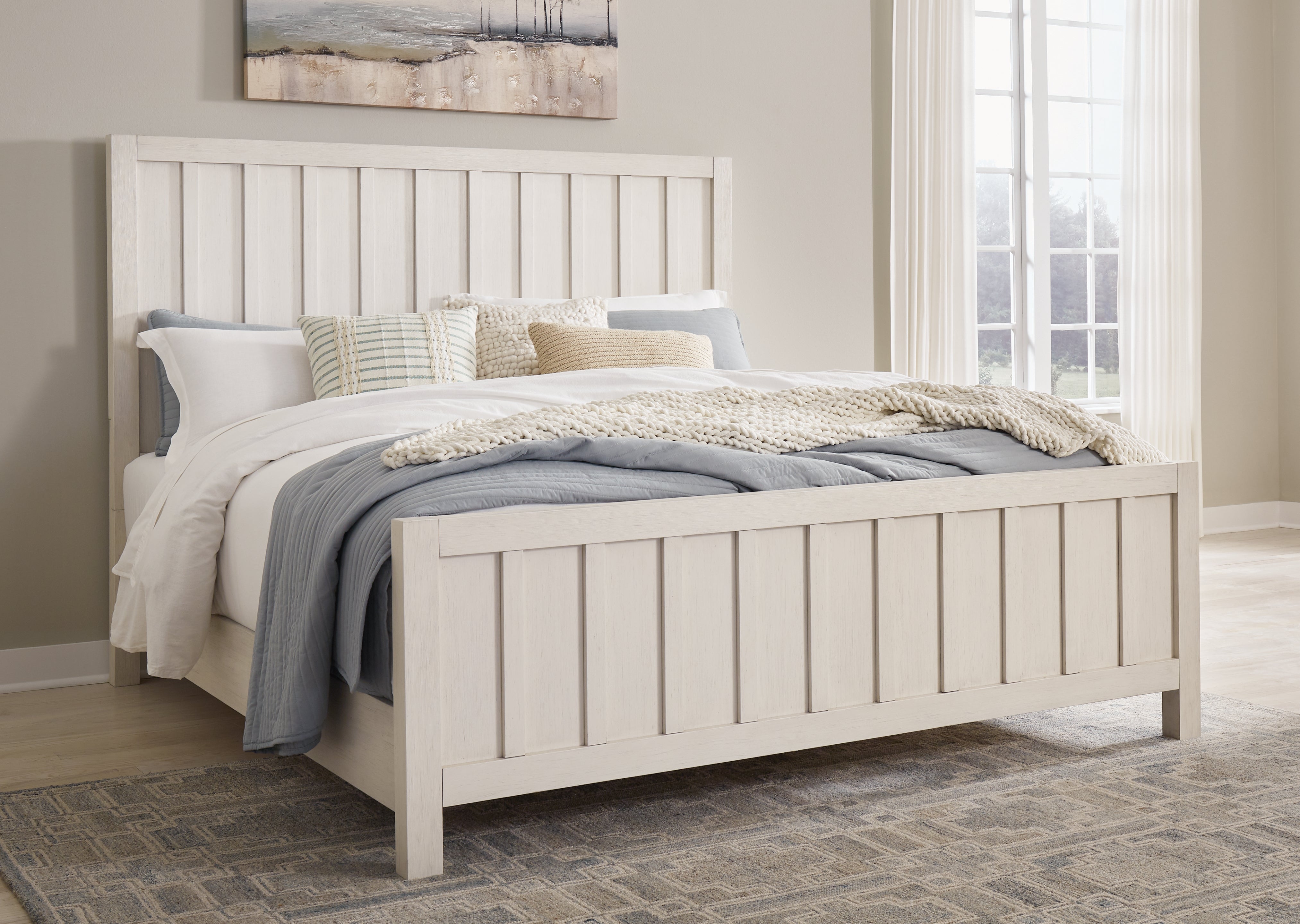 Lullora Furniture - Ashley Furniture - Shaybrock Bedroom - King Panel Bed / Antique White - B683B6