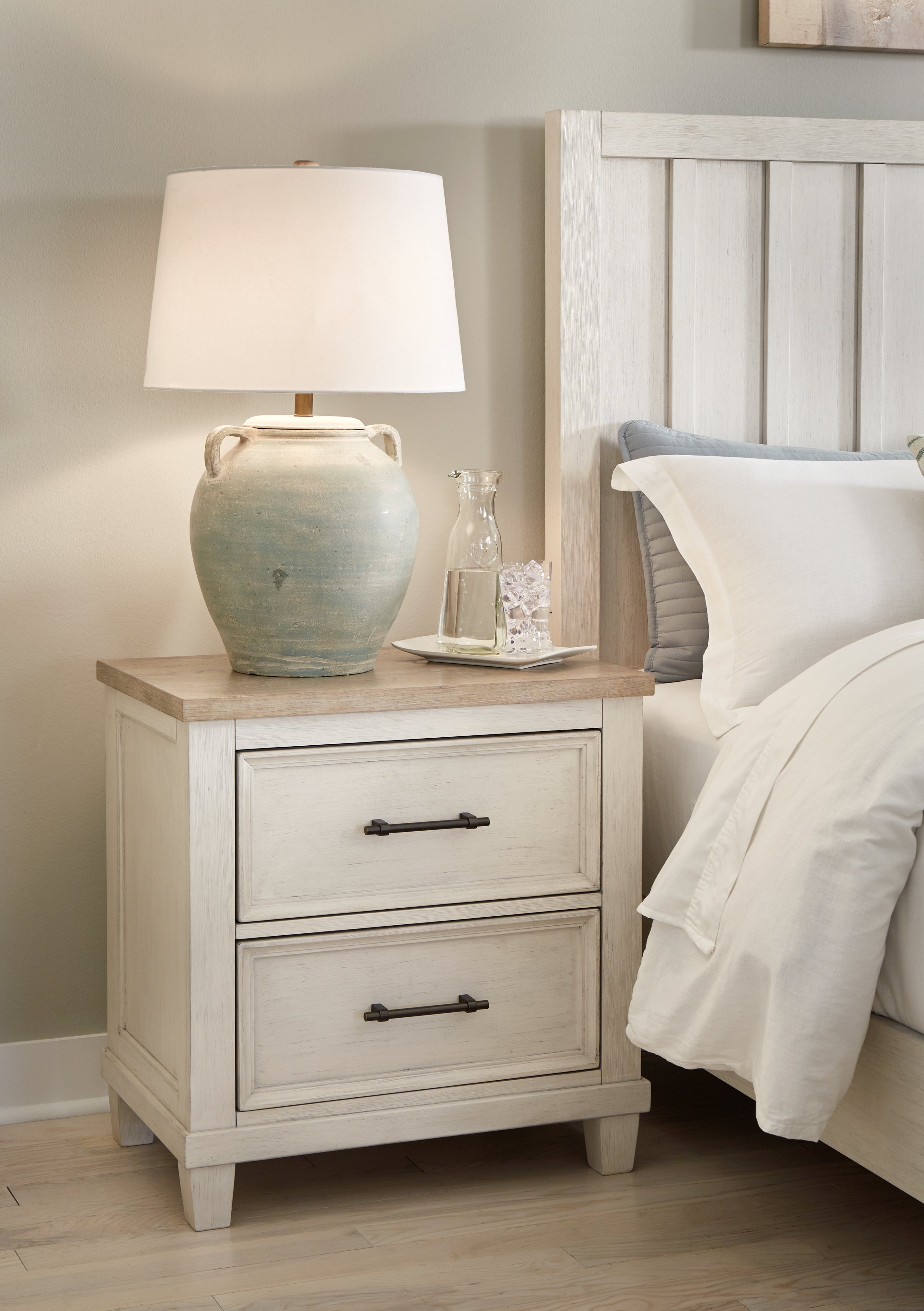 Lullora Furniture - Ashley Furniture - Shaybrock Bedroom - Two Drawer Night Stand / Antique White/Brown - B683-92