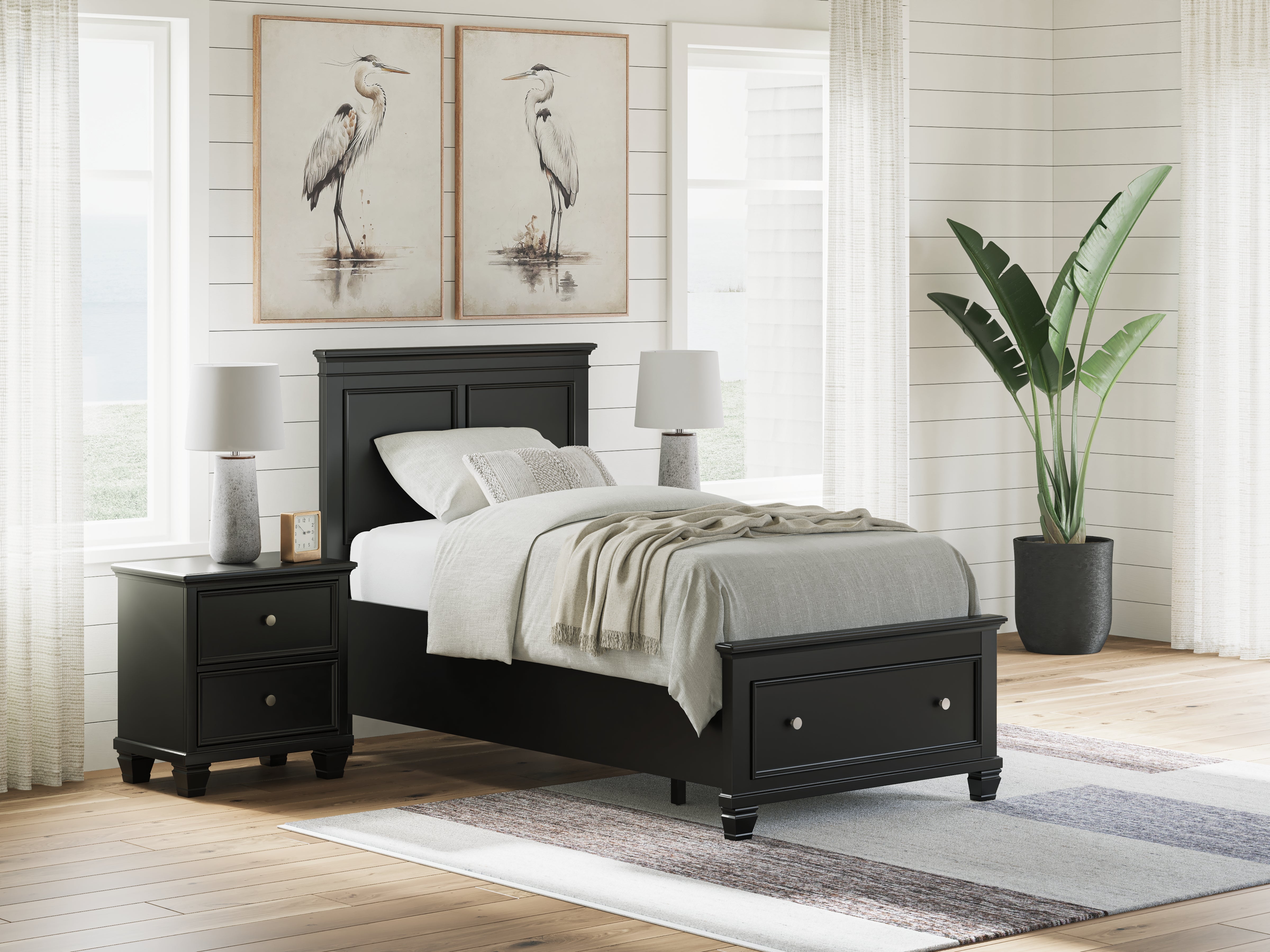 Lullora Furniture - Ashley Furniture - Lanolee Bedroom - Twin Panel Storage Bed / Black - B687B21