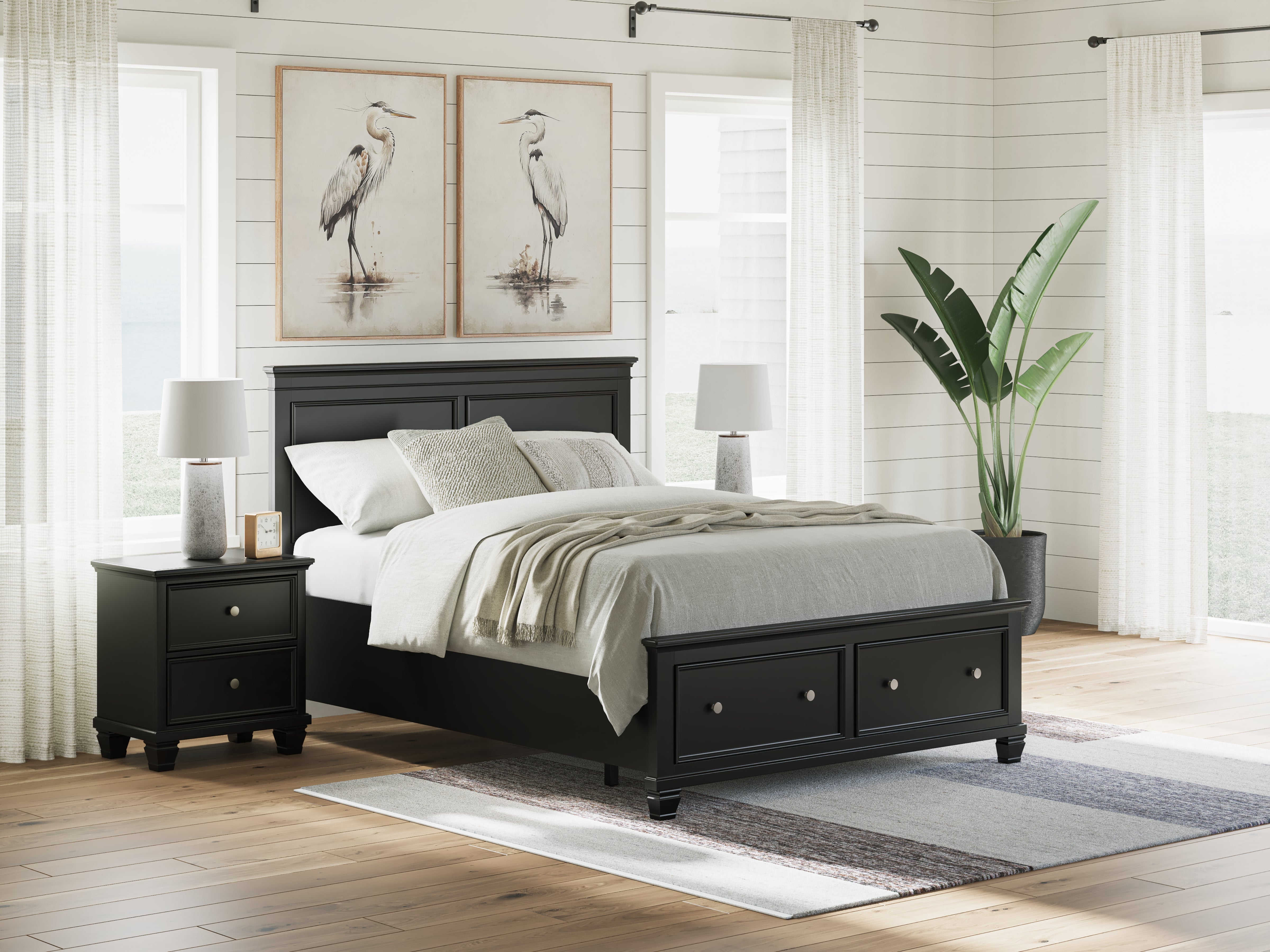 Lullora Furniture - Ashley Furniture - Lanolee Bedroom - Queen Panel Storage Bed / Black - B687B17