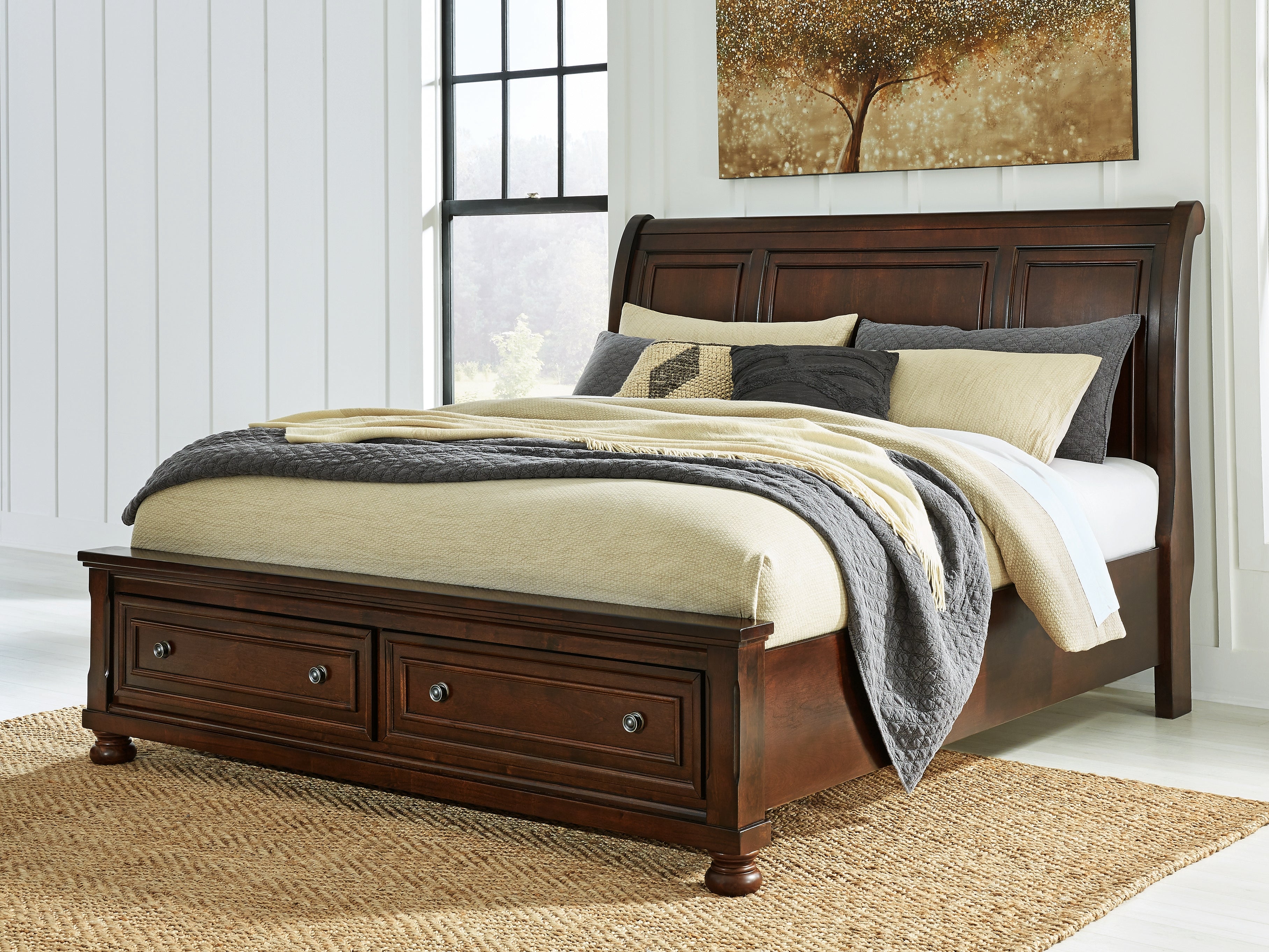Lullora Furniture - Ashley Furniture - Porter Bedroom - California King Sleigh Storage Bed / Rustic Brown - B697B47