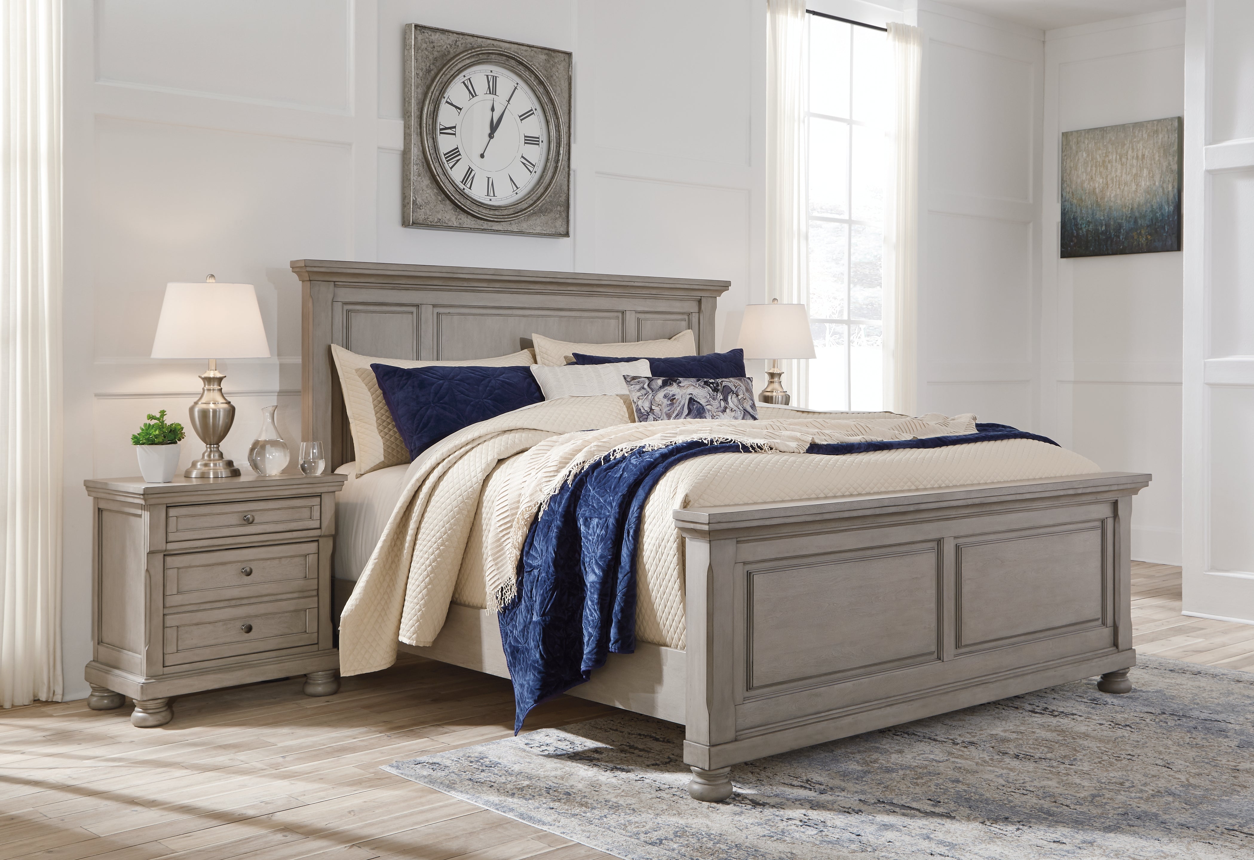 Lullora Furniture - Ashley Furniture - Lettner Bedroom - California King Panel Bed / Light Gray - B733B7