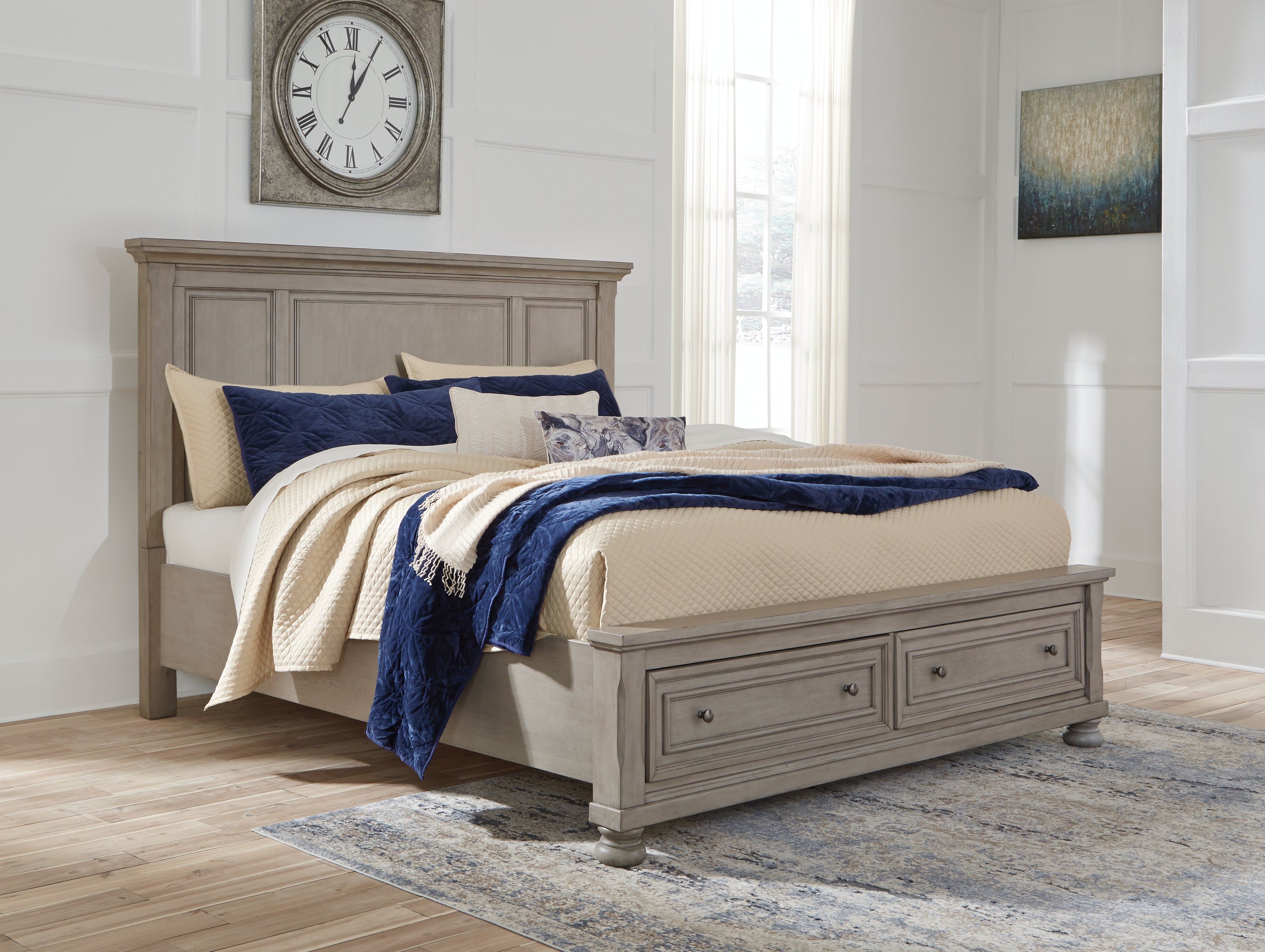 Lullora Furniture - Ashley Furniture - Lettner Bedroom - Queen Panel Storage Bed / Light Gray - B733B31
