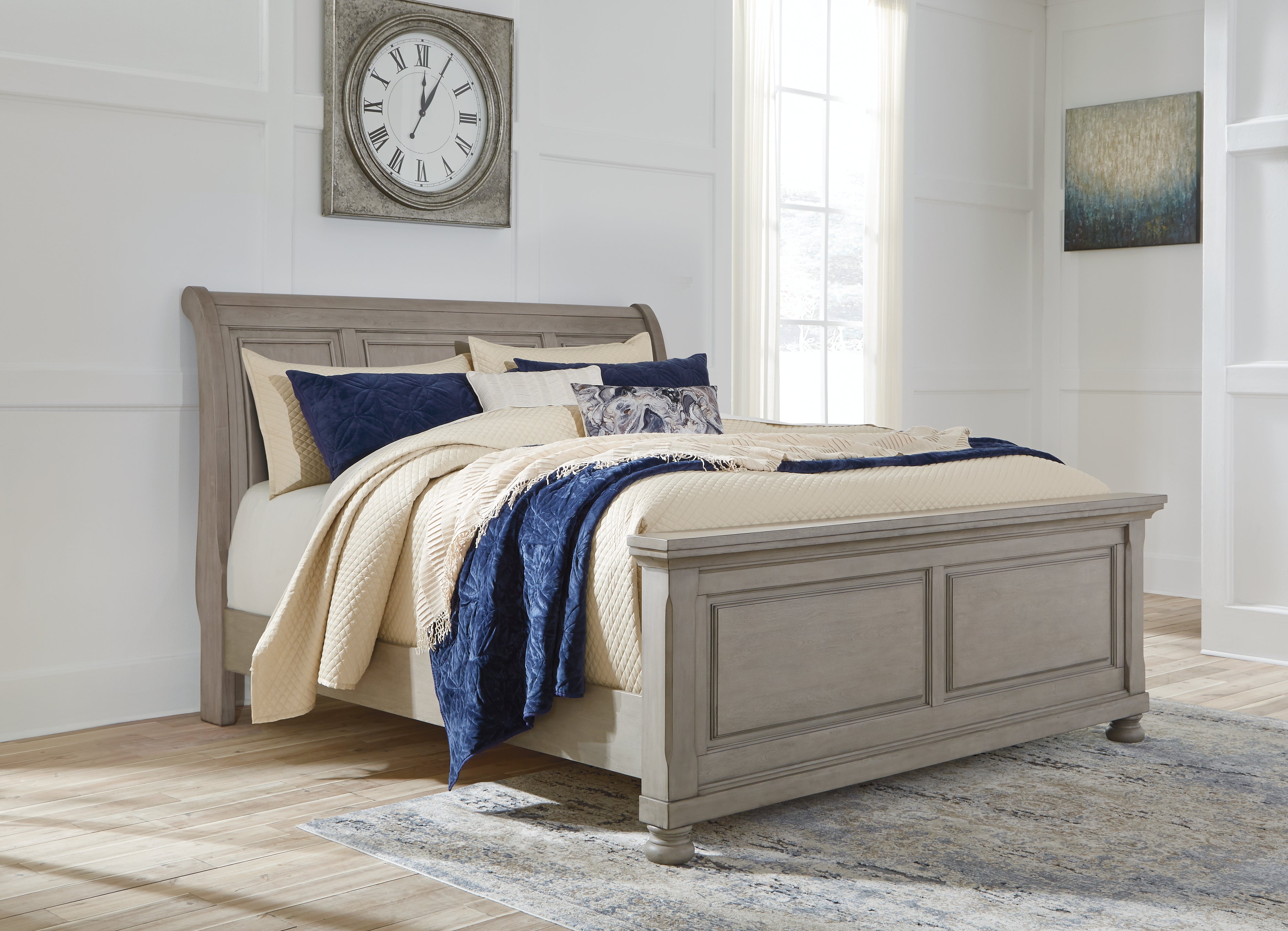 Lullora Furniture - Ashley Furniture - Lettner Bedroom - King Sleigh Bed / Light Gray - B733B34